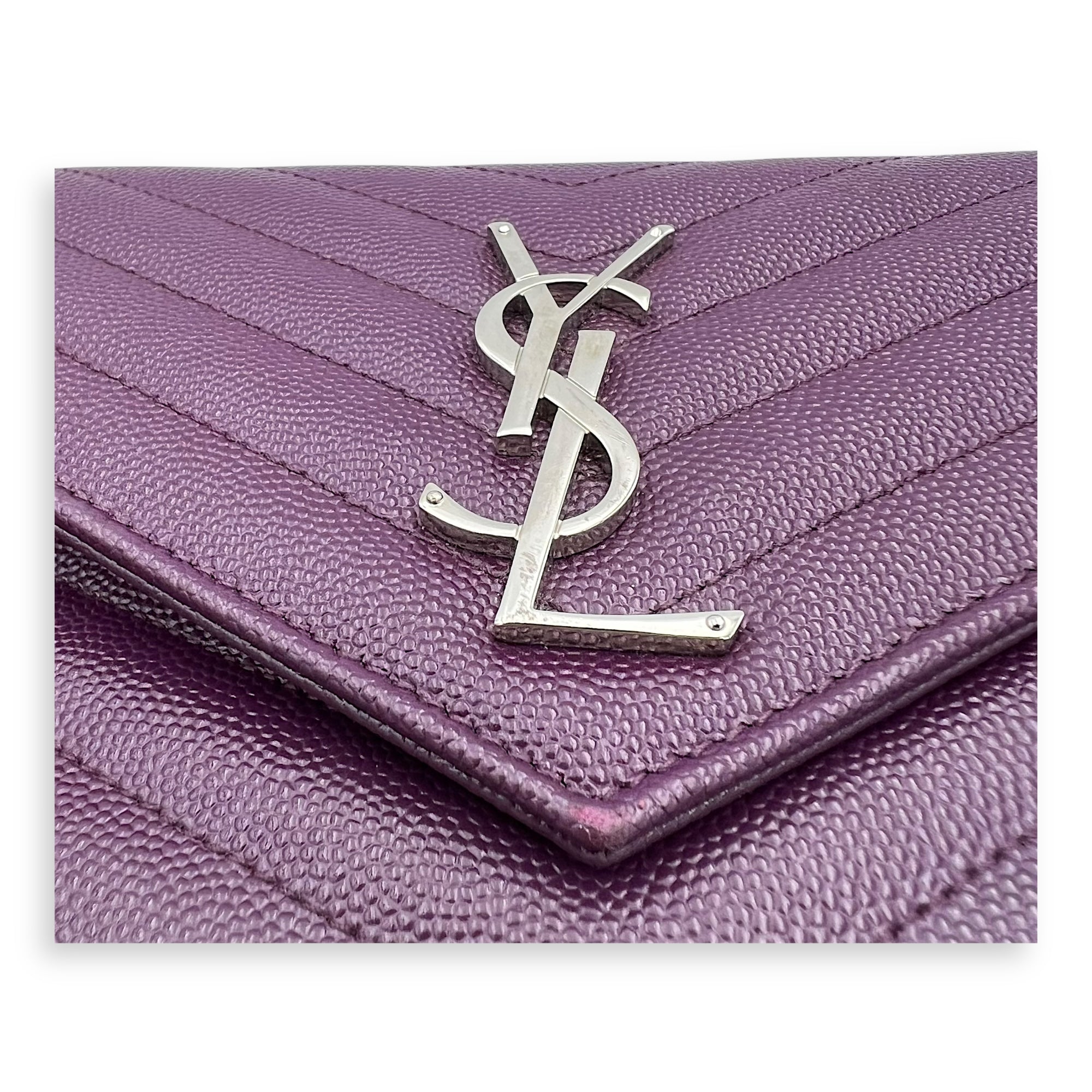 Envelope Purple Wallet On Chain in Calfskin, Silver hardware