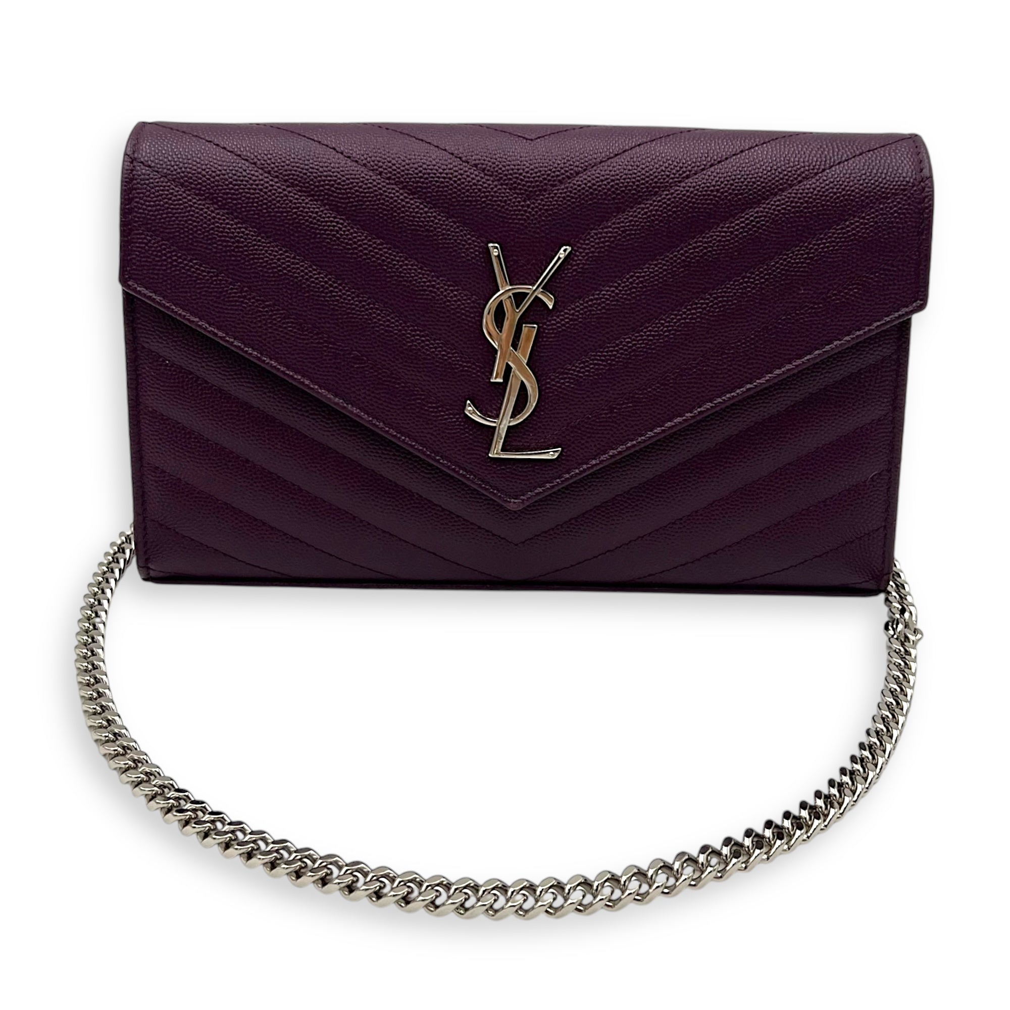 Envelope Purple Wallet On Chain in Calfskin, Silver hardware