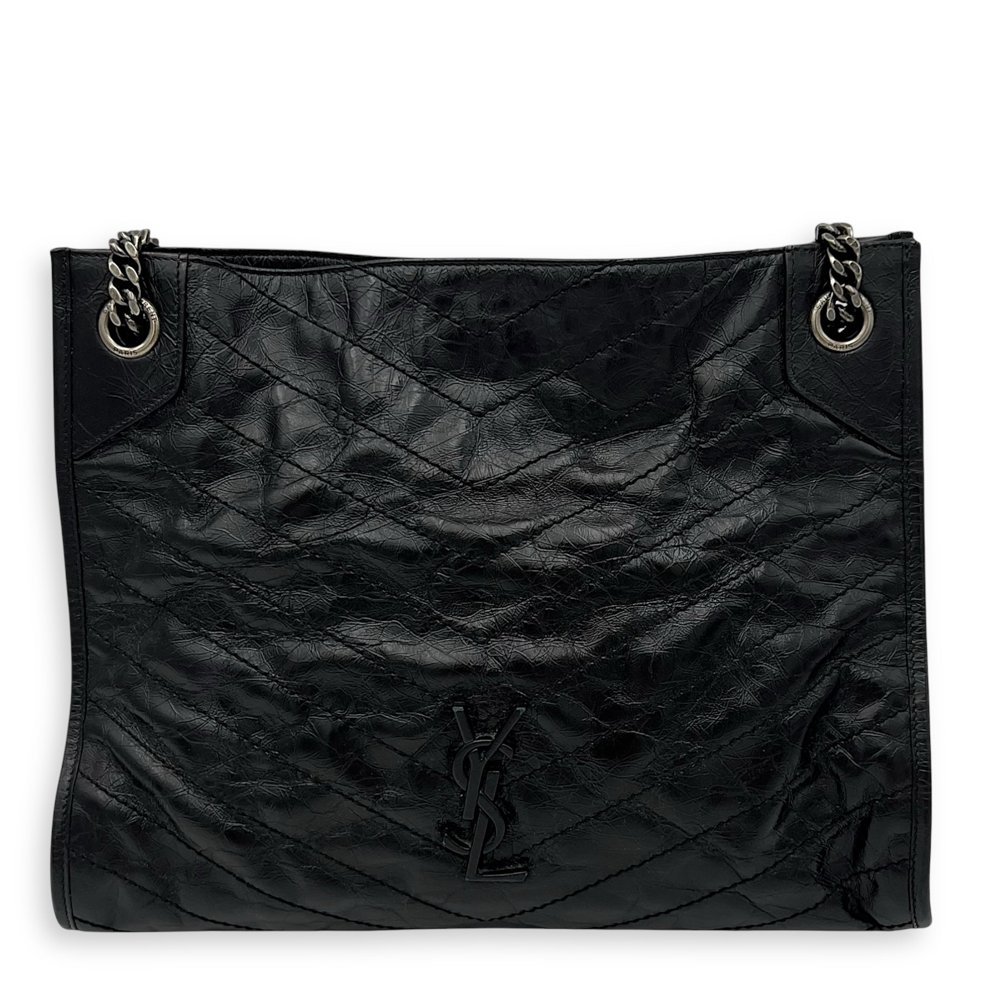 Niki Tote Bag Black in Calfskin, Ruthenium hardware