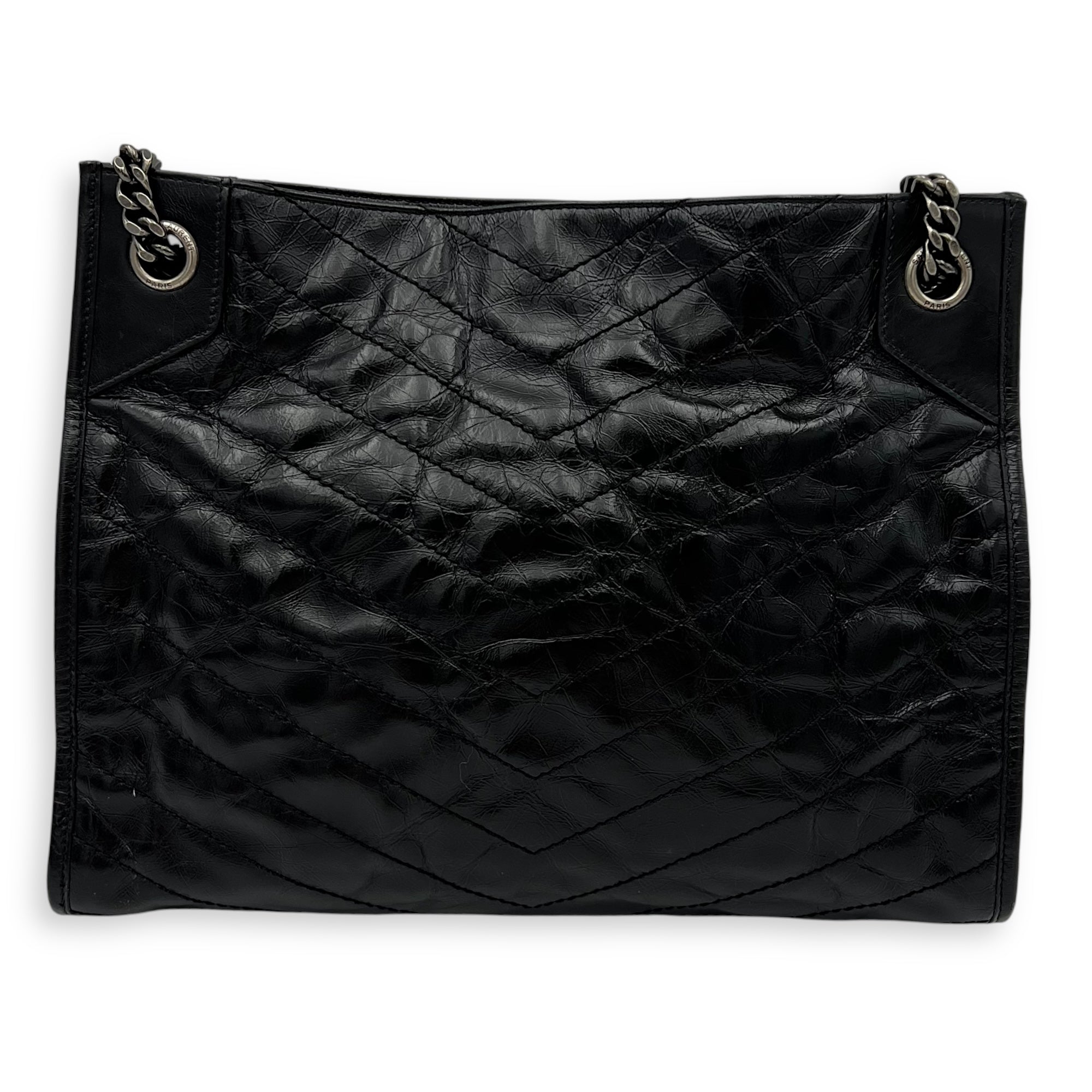 Niki Tote Bag Black in Calfskin, Ruthenium hardware