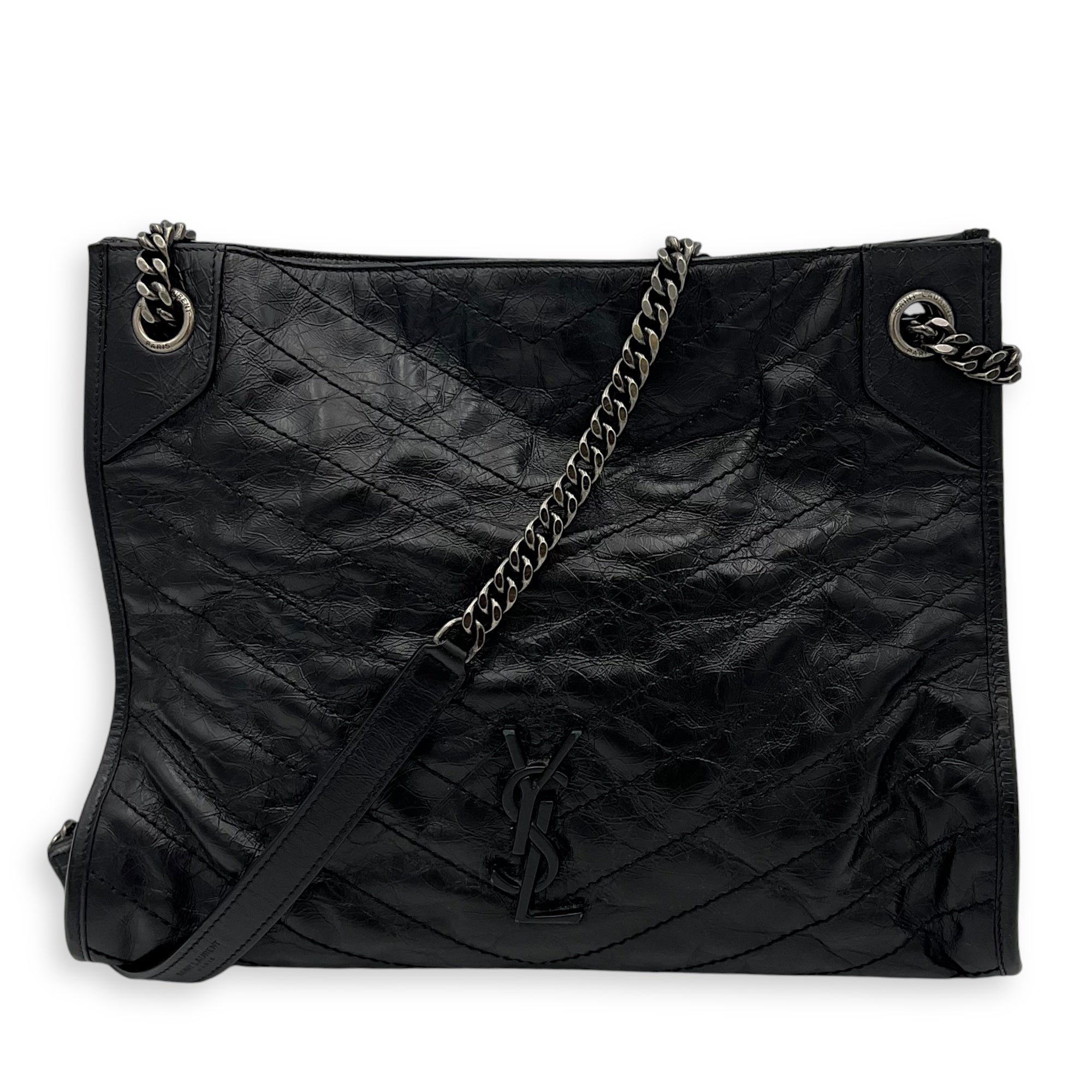 Niki Tote Bag Black in Calfskin, Ruthenium hardware