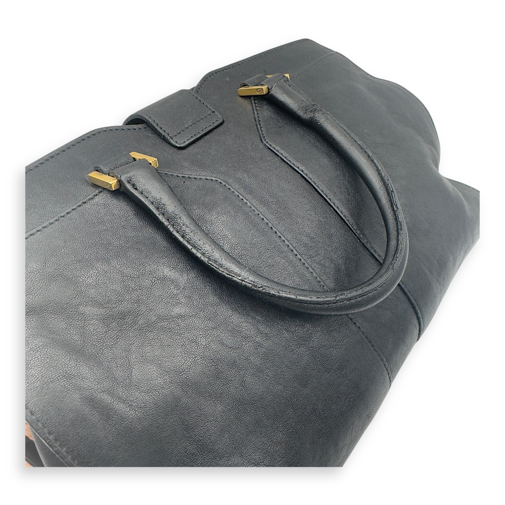 Cabas Top Handle Bag Black in Calfskin, Gold hardware
