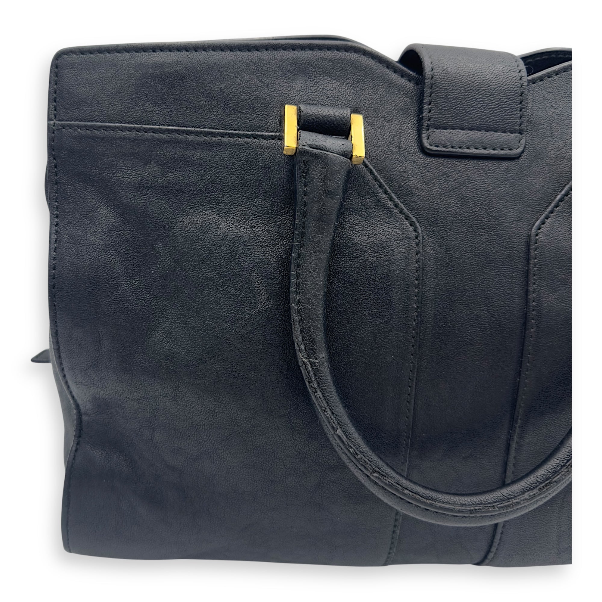 Cabas Top Handle Bag Black in Calfskin, Gold hardware