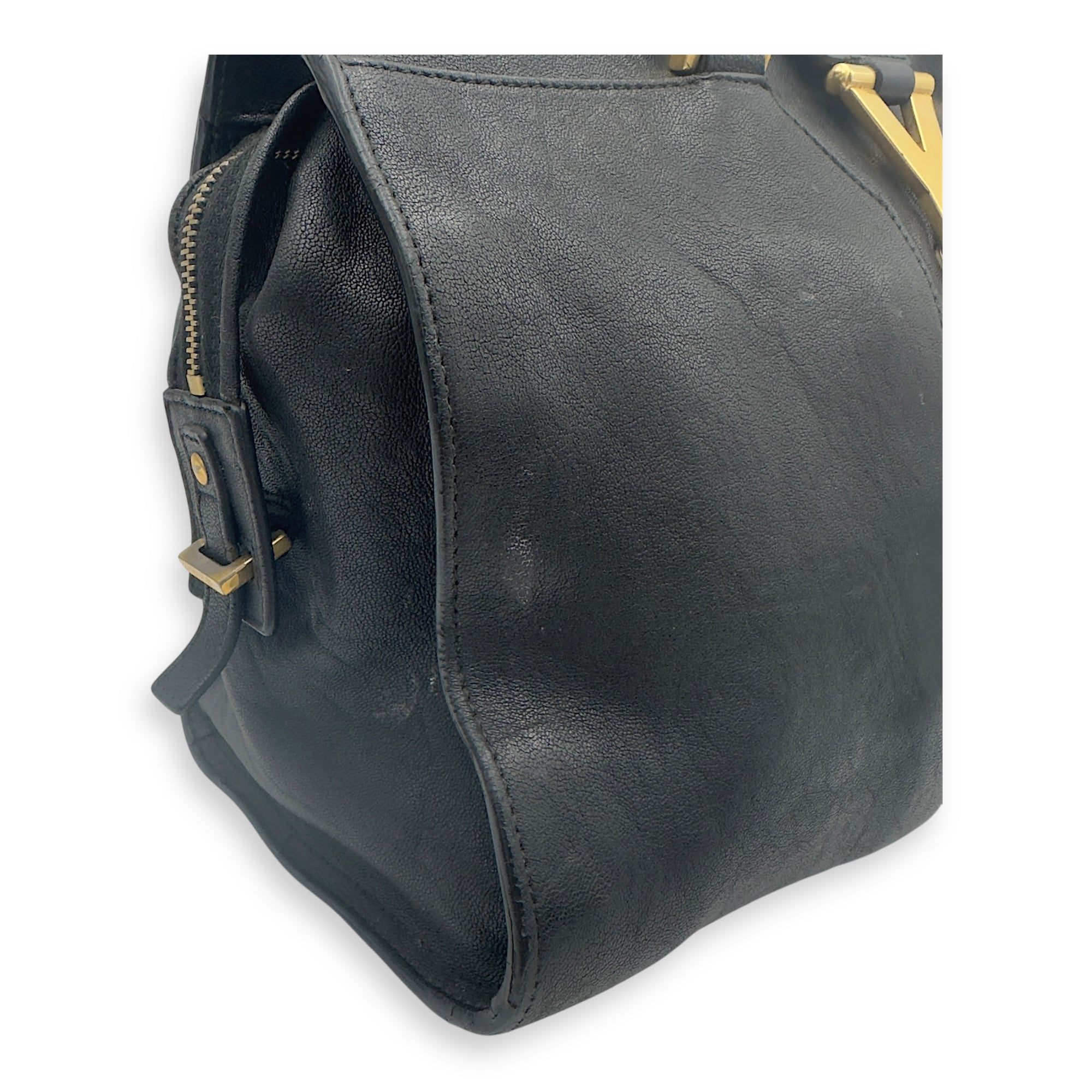 Cabas Top Handle Bag Black in Calfskin, Gold hardware