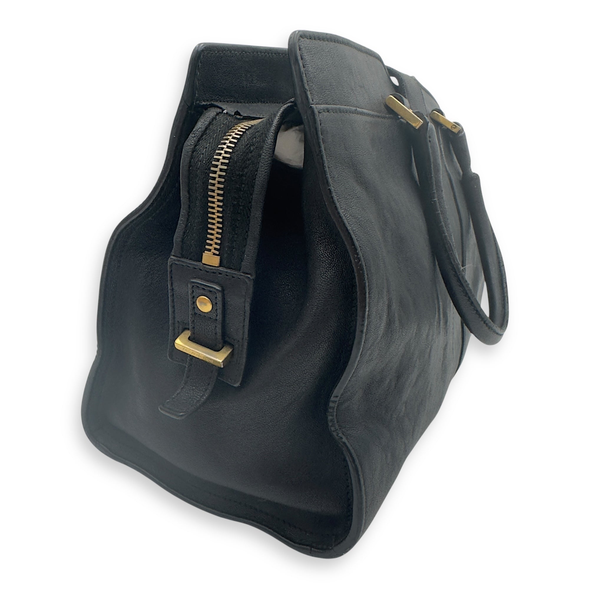 Cabas Top Handle Bag Black in Calfskin, Gold hardware
