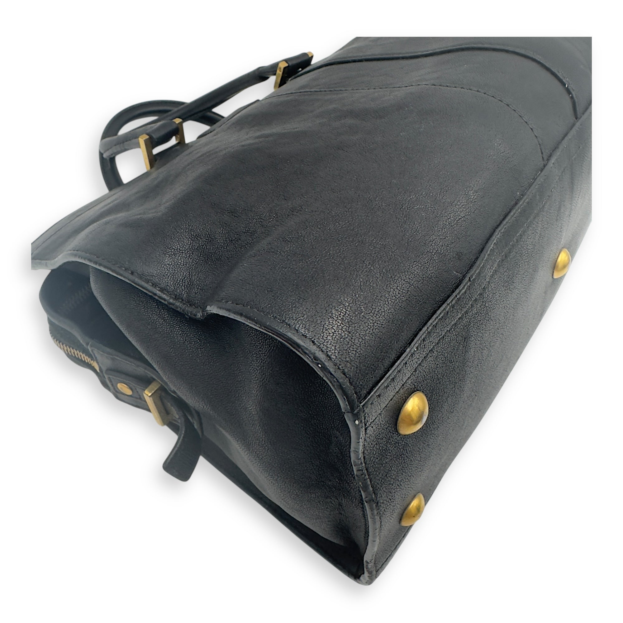 Cabas Top Handle Bag Black in Calfskin, Gold hardware