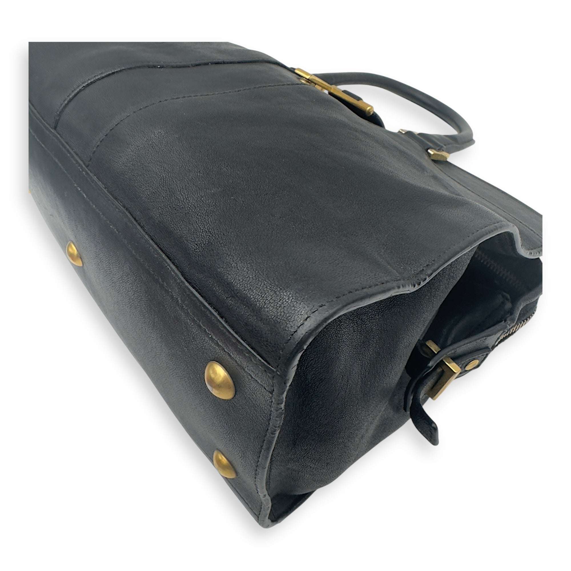 Cabas Top Handle Bag Black in Calfskin, Gold hardware
