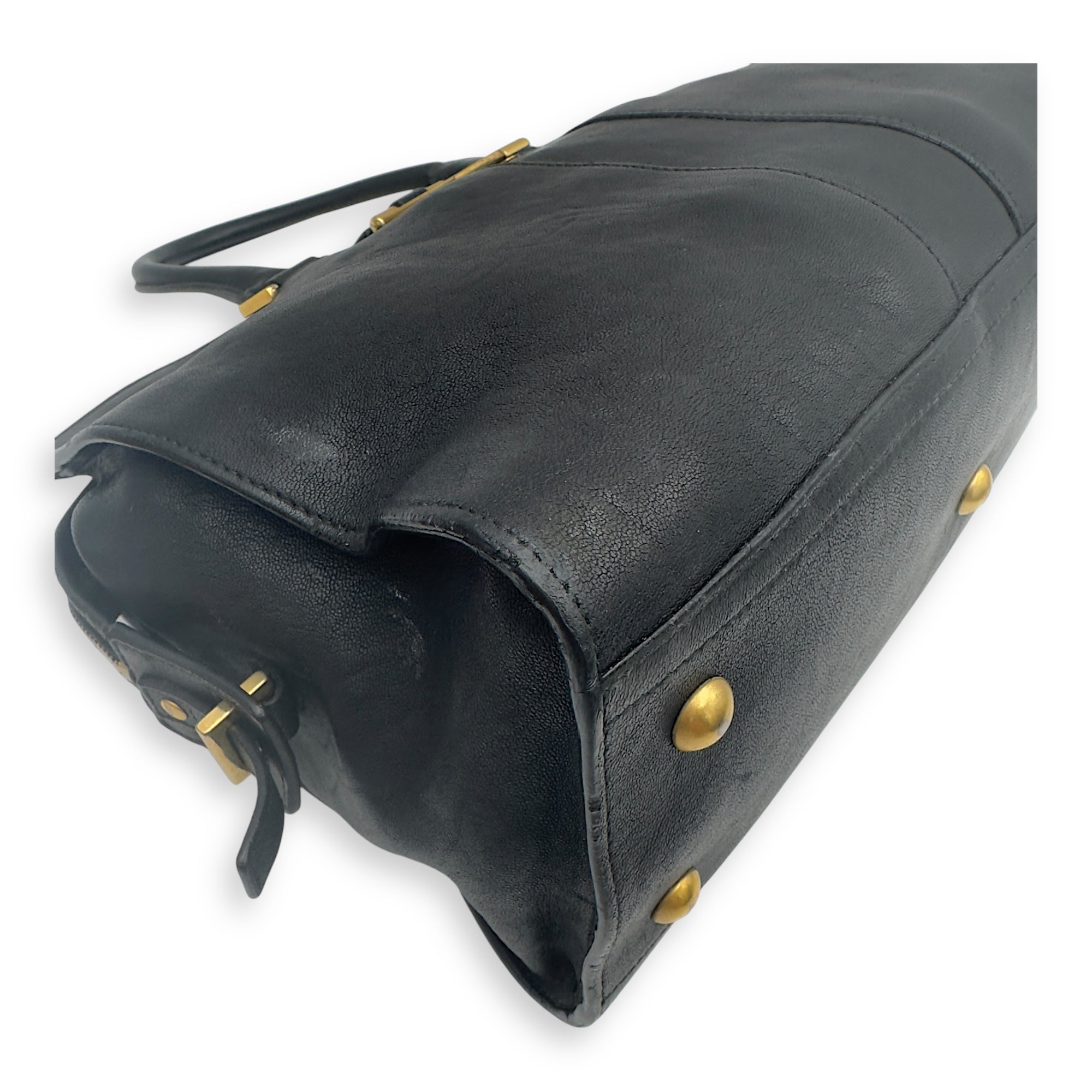 Cabas Top Handle Bag Black in Calfskin, Gold hardware