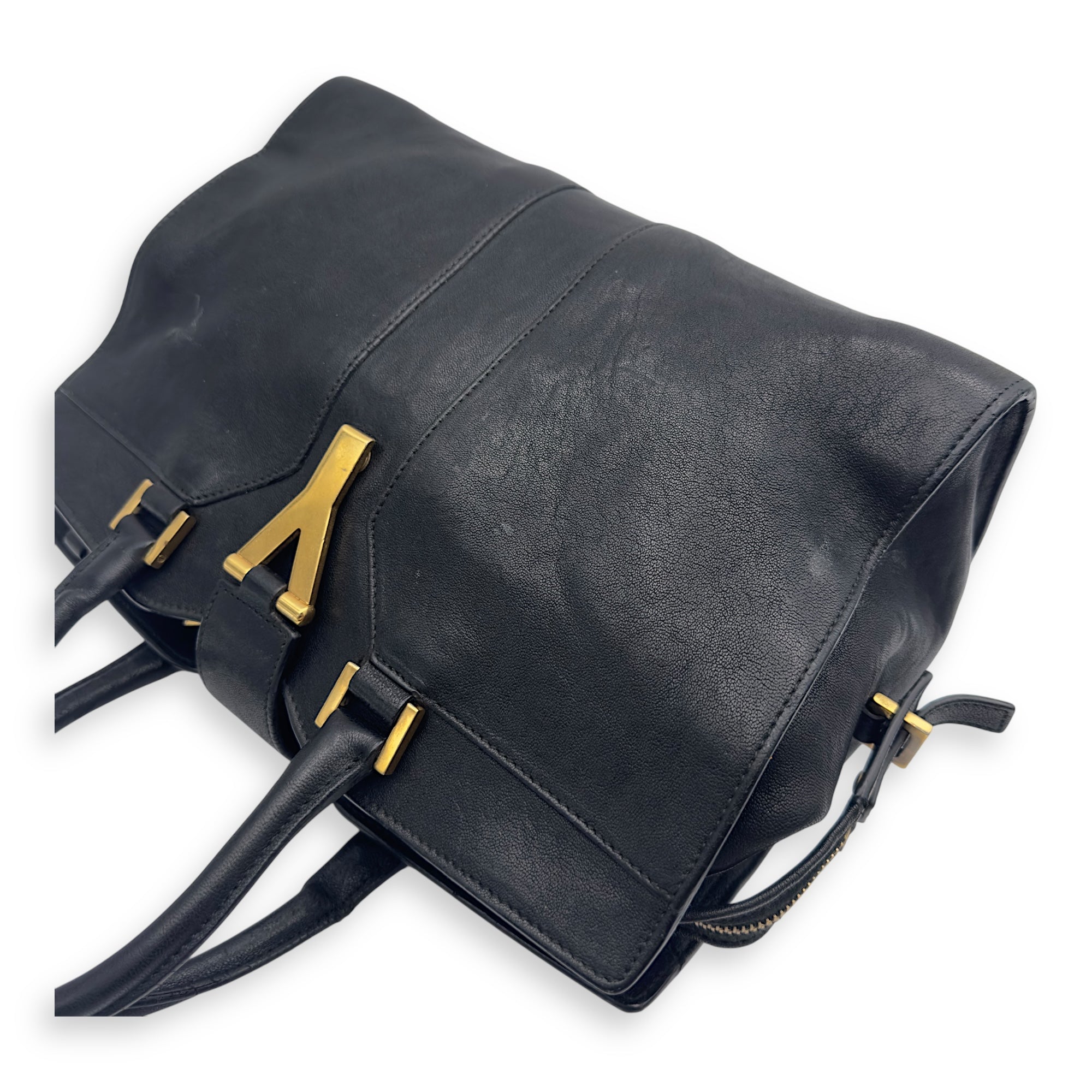 Cabas Top Handle Bag Black in Calfskin, Gold hardware