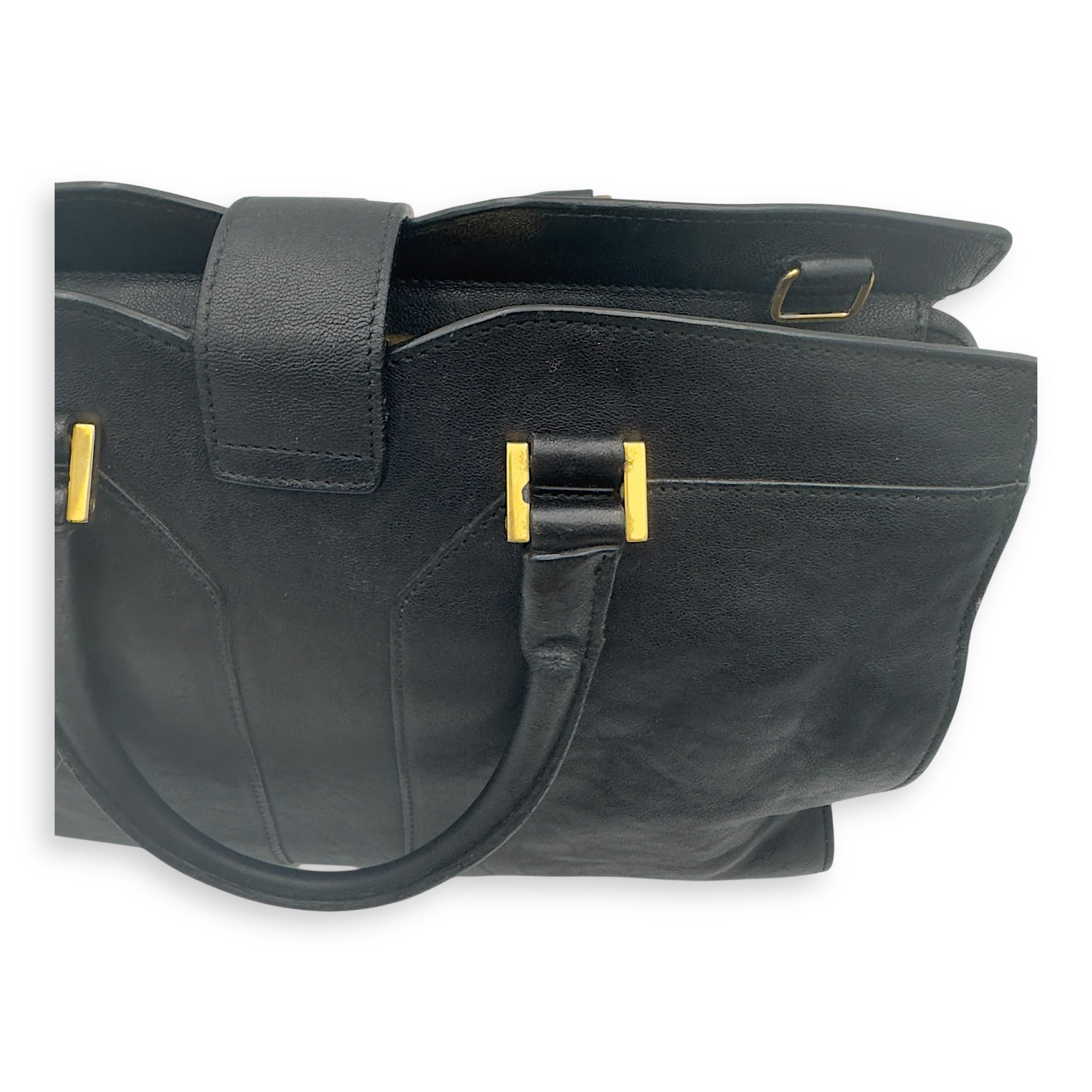 Cabas Top Handle Bag Black in Calfskin, Gold hardware