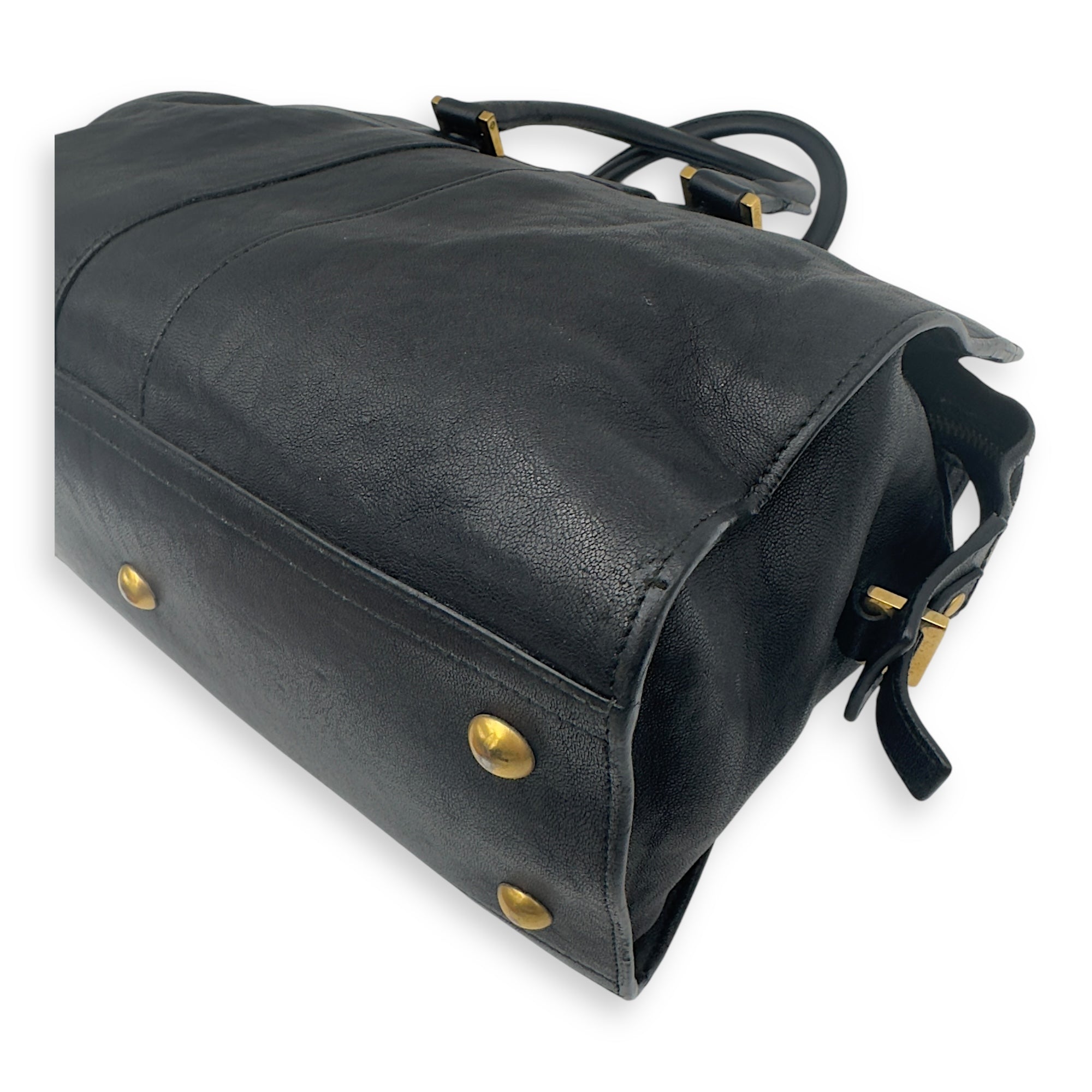 Cabas Top Handle Bag Black in Calfskin, Gold hardware