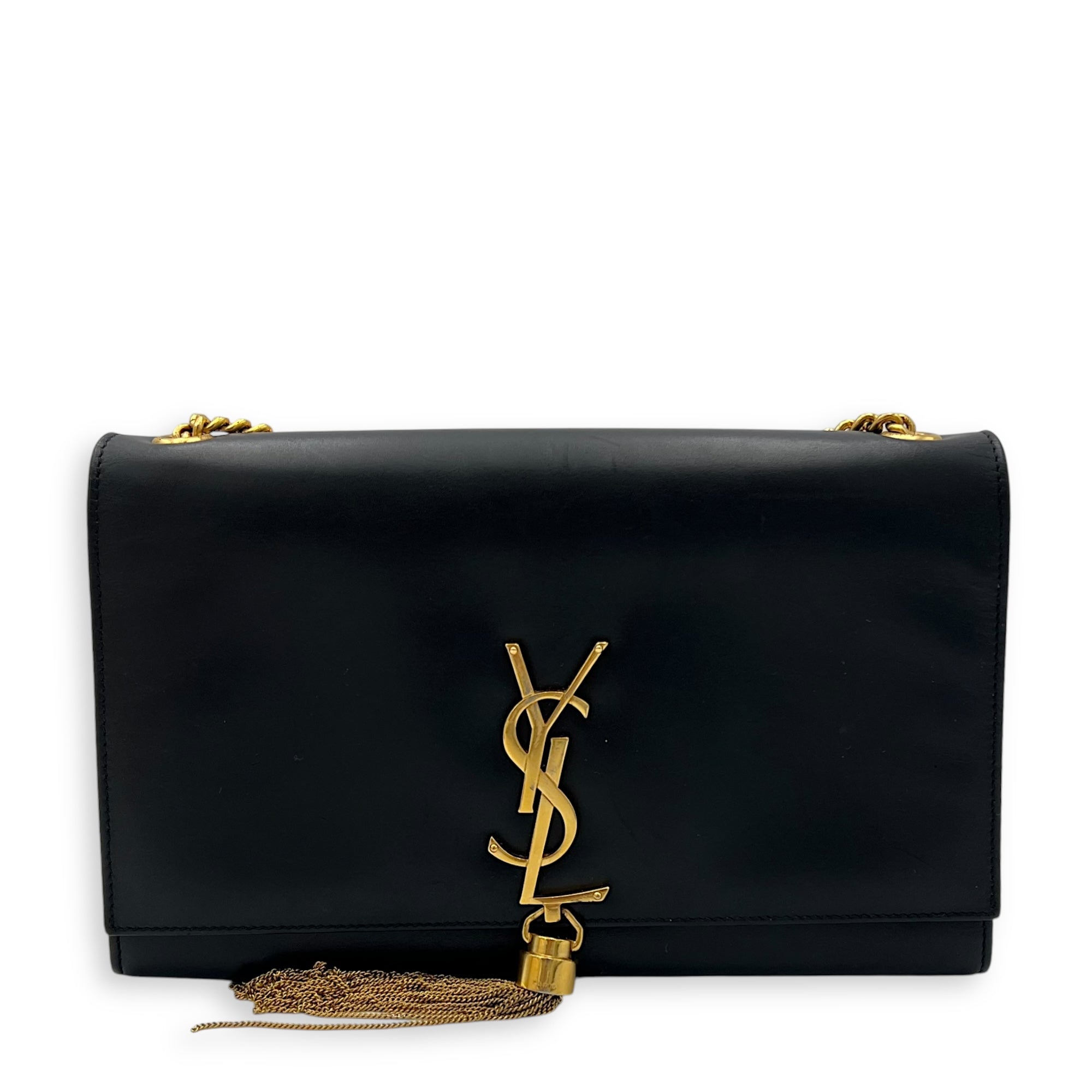 Kate Medium Black Shoulder Bag in Calfskin, Gold hardware