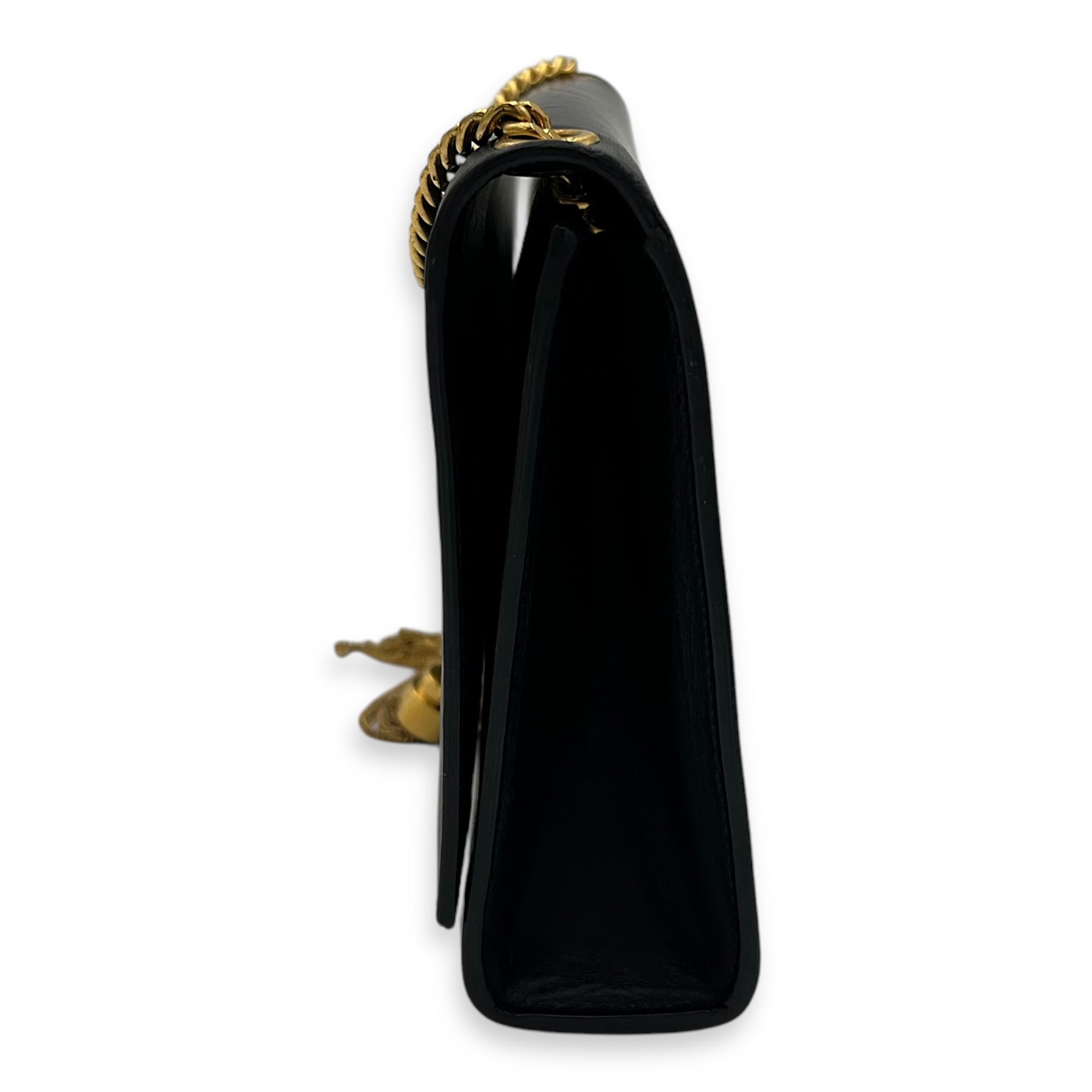 Kate Medium Black Shoulder Bag in Calfskin, Gold hardware