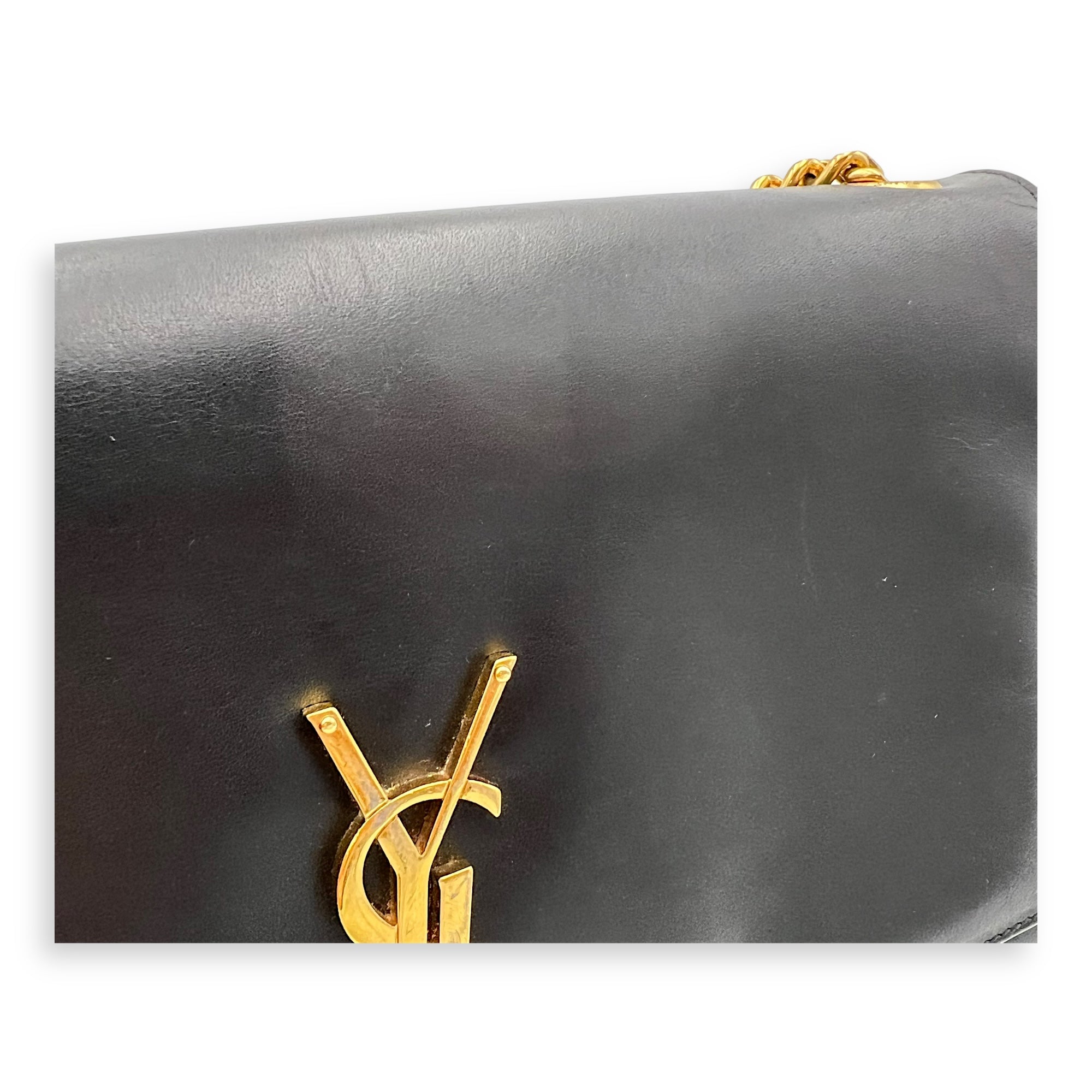 Kate Medium Black Shoulder Bag in Calfskin, Gold hardware