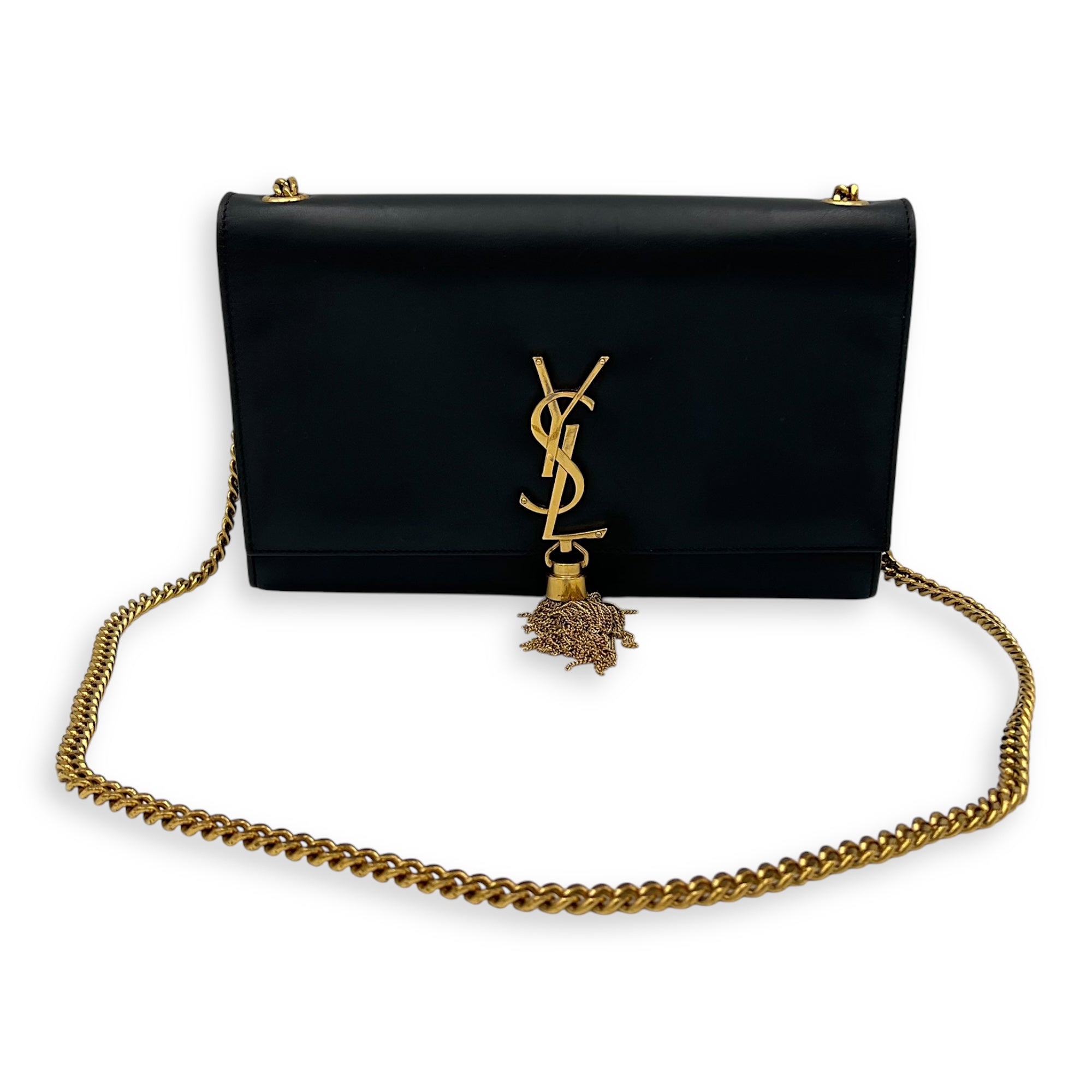 Kate Medium Black Shoulder Bag in Calfskin, Gold hardware