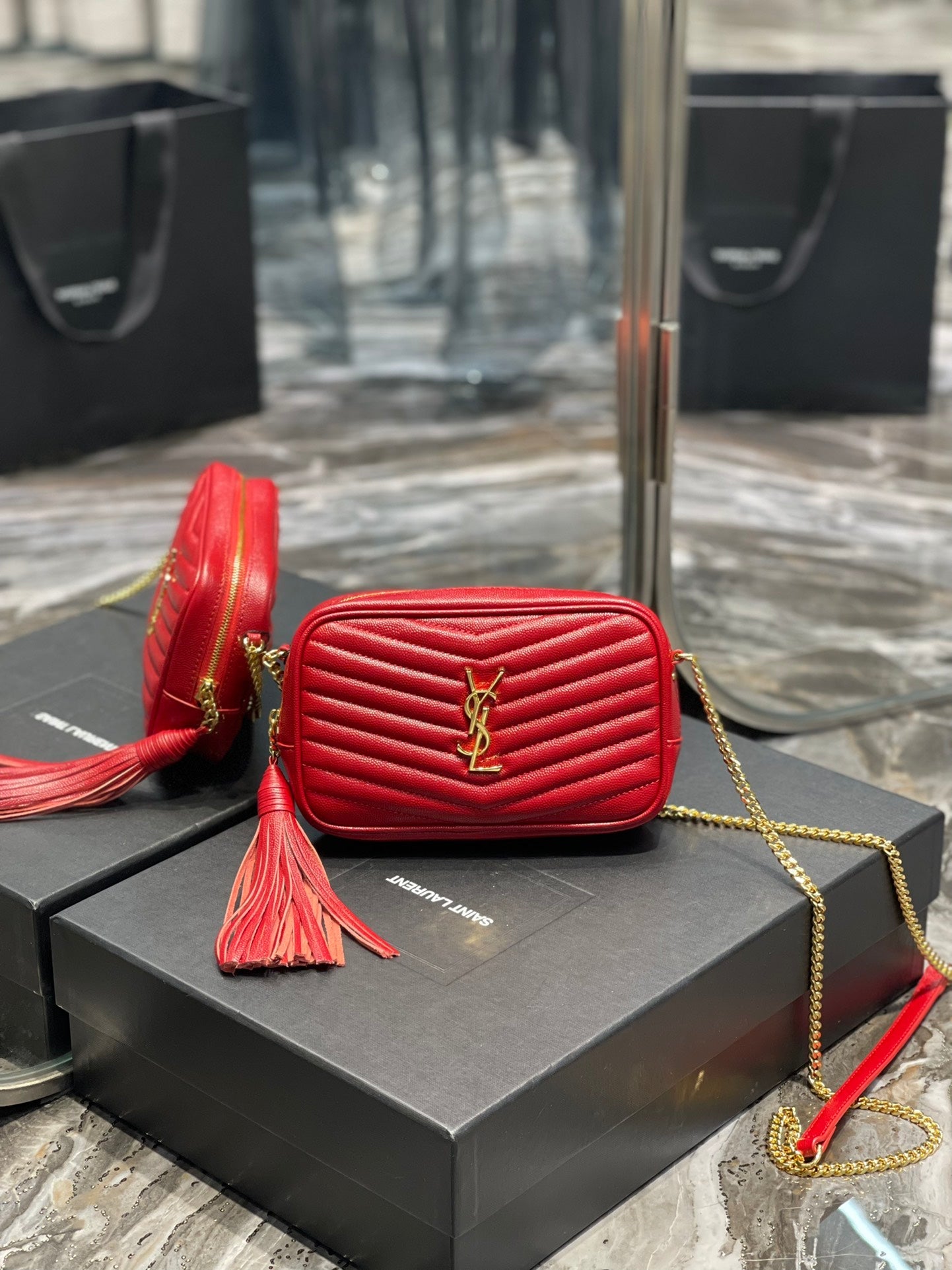 YSL Lou Mini Bag In Quilted Grain De Poudre Embossed Leather
