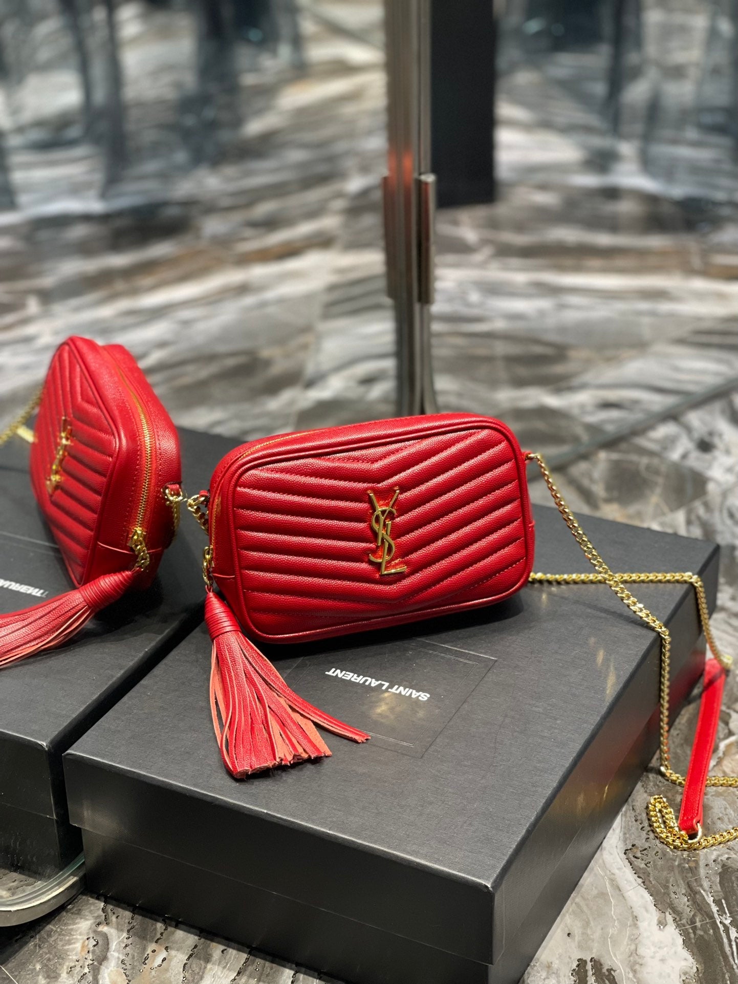 YSL Lou Mini Bag In Quilted Grain De Poudre Embossed Leather