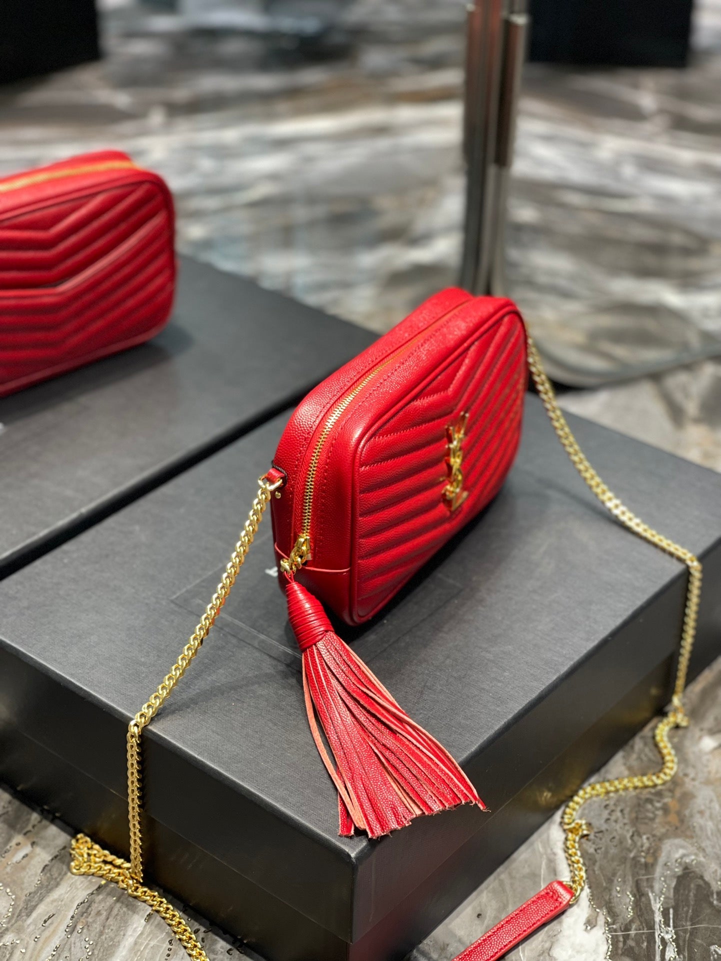 YSL Lou Mini Bag In Quilted Grain De Poudre Embossed Leather