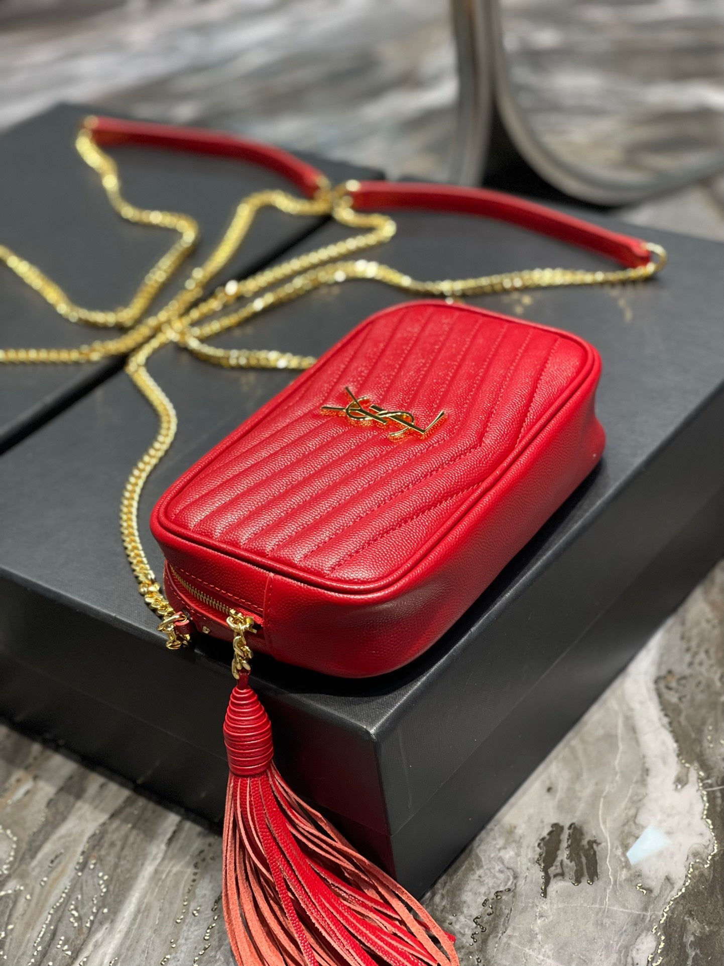 YSL Lou Mini Bag In Quilted Grain De Poudre Embossed Leather
