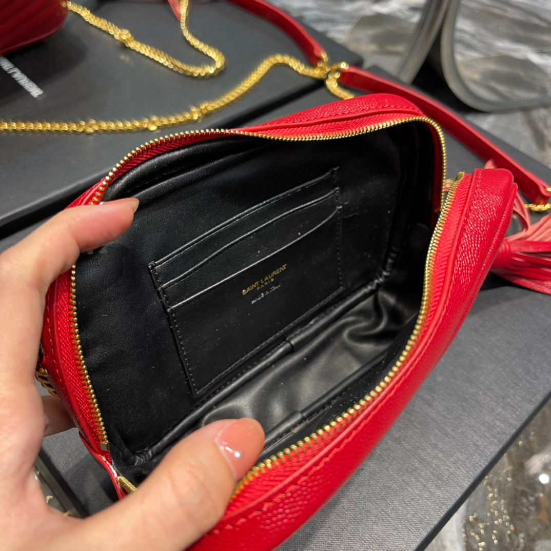 YSL Lou Mini Bag In Quilted Grain De Poudre Embossed Leather