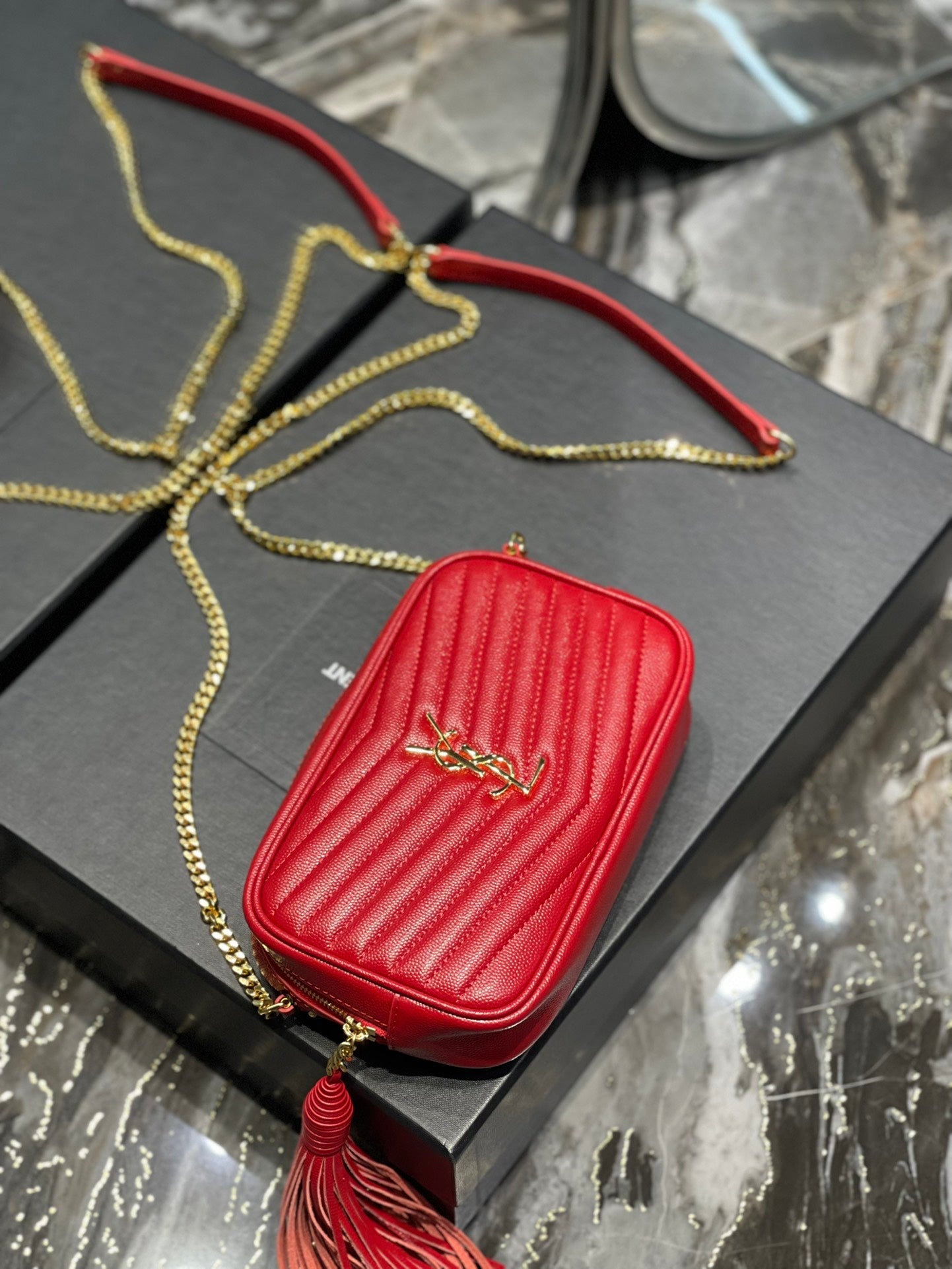 YSL Lou Mini Bag In Quilted Grain De Poudre Embossed Leather