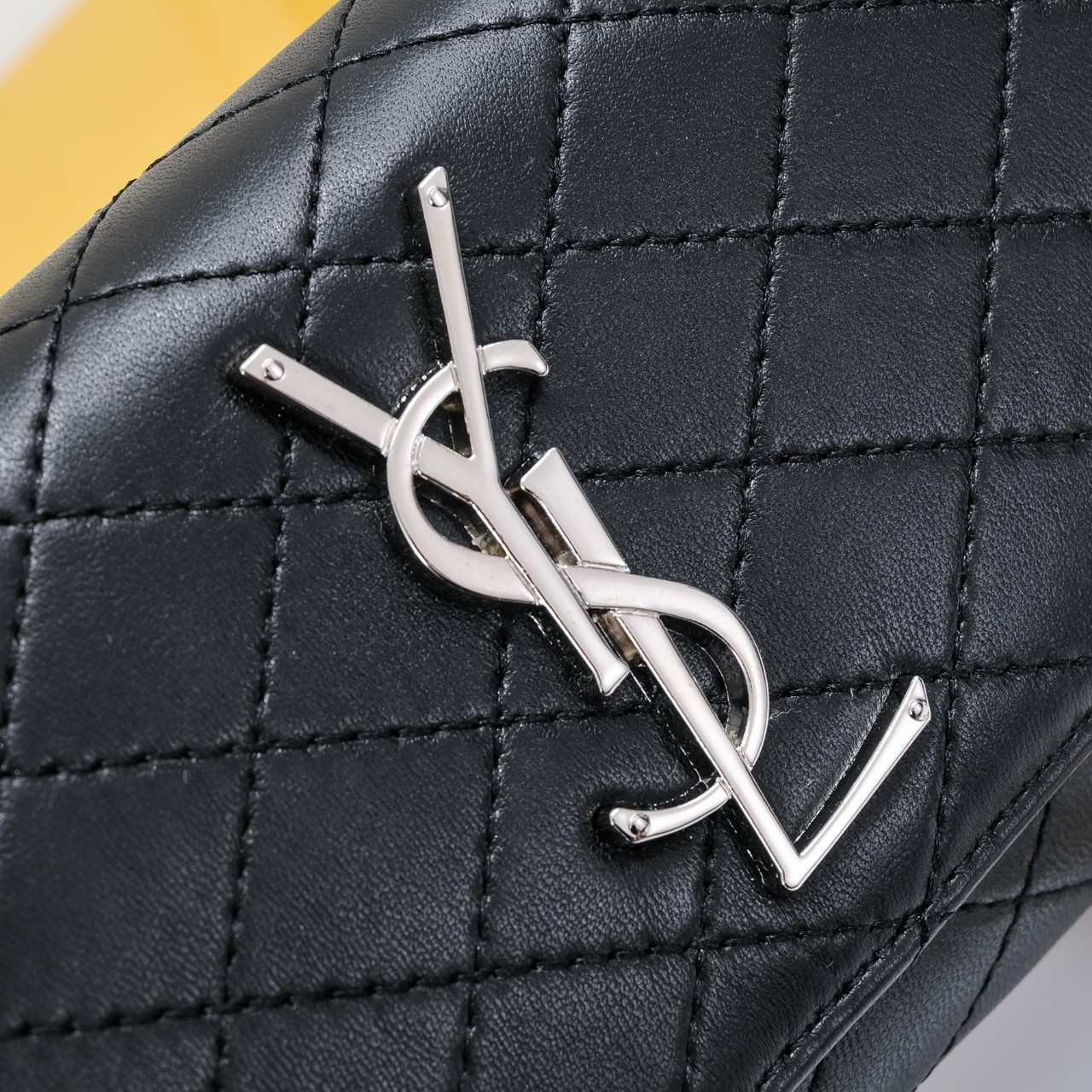 SAINT LAURENT BLACK GABY CHAIN PHONE HOLDER IN QUILTED Calfskin-SLIVER HARDWARE - Bag