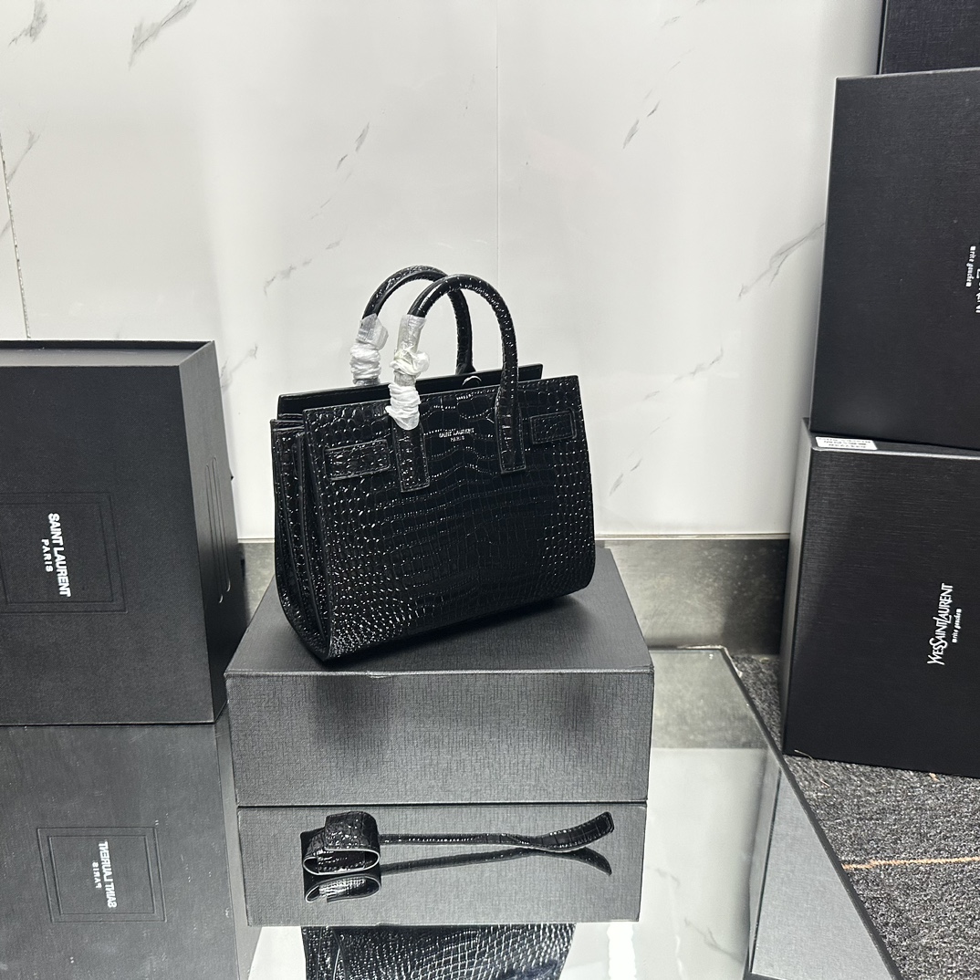 Saint Laurent Black Croc Embossed Leather Nano Classic Sac De Jour Tote - Bag