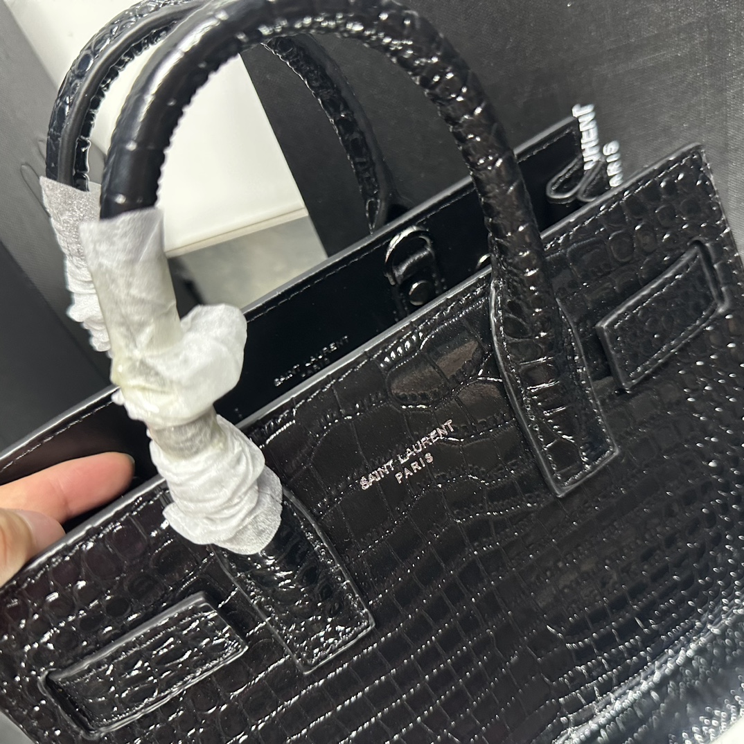 Saint Laurent Black Croc Embossed Leather Nano Classic Sac De Jour Tote - Bag