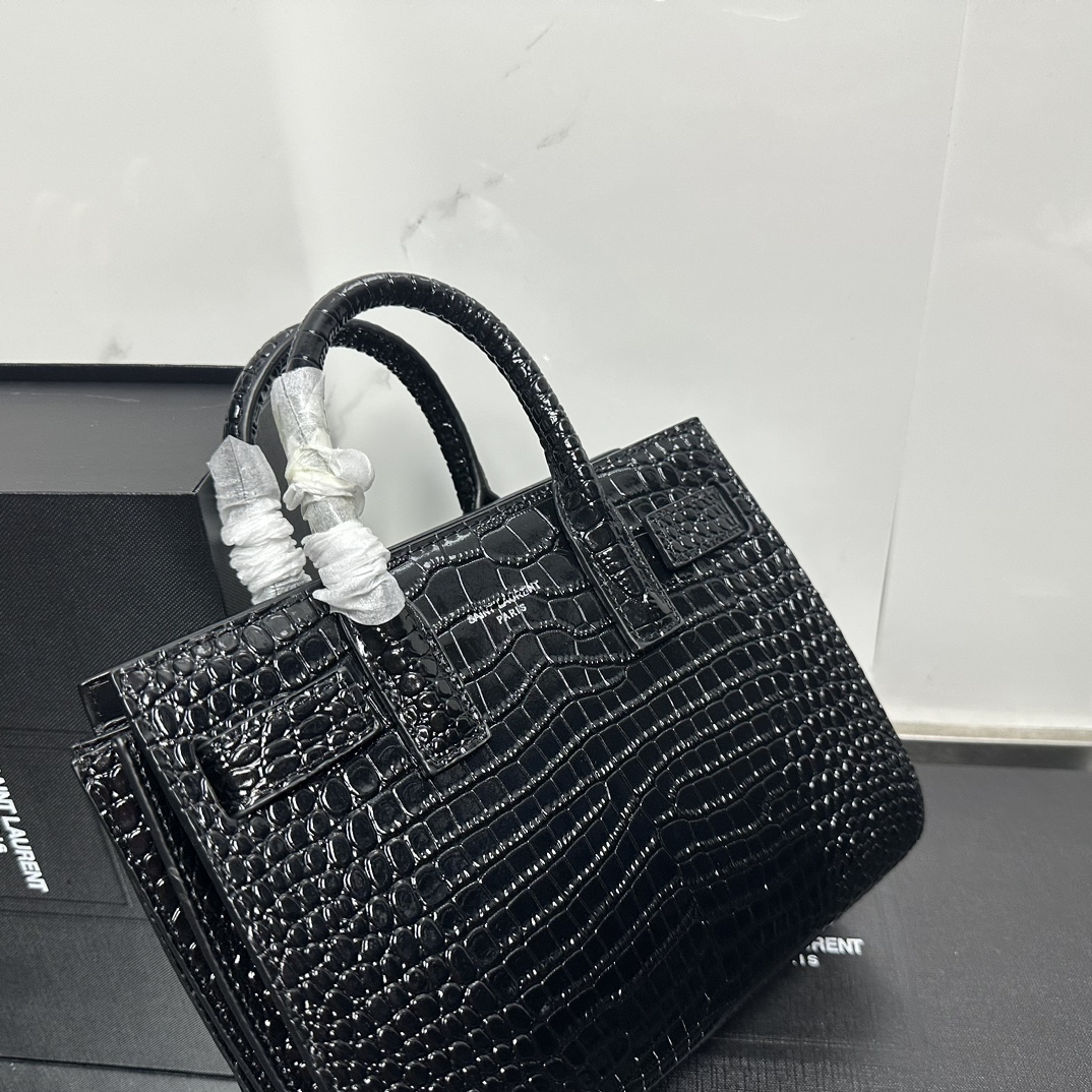 Saint Laurent Black Croc Embossed Leather Nano Classic Sac De Jour Tote - Bag