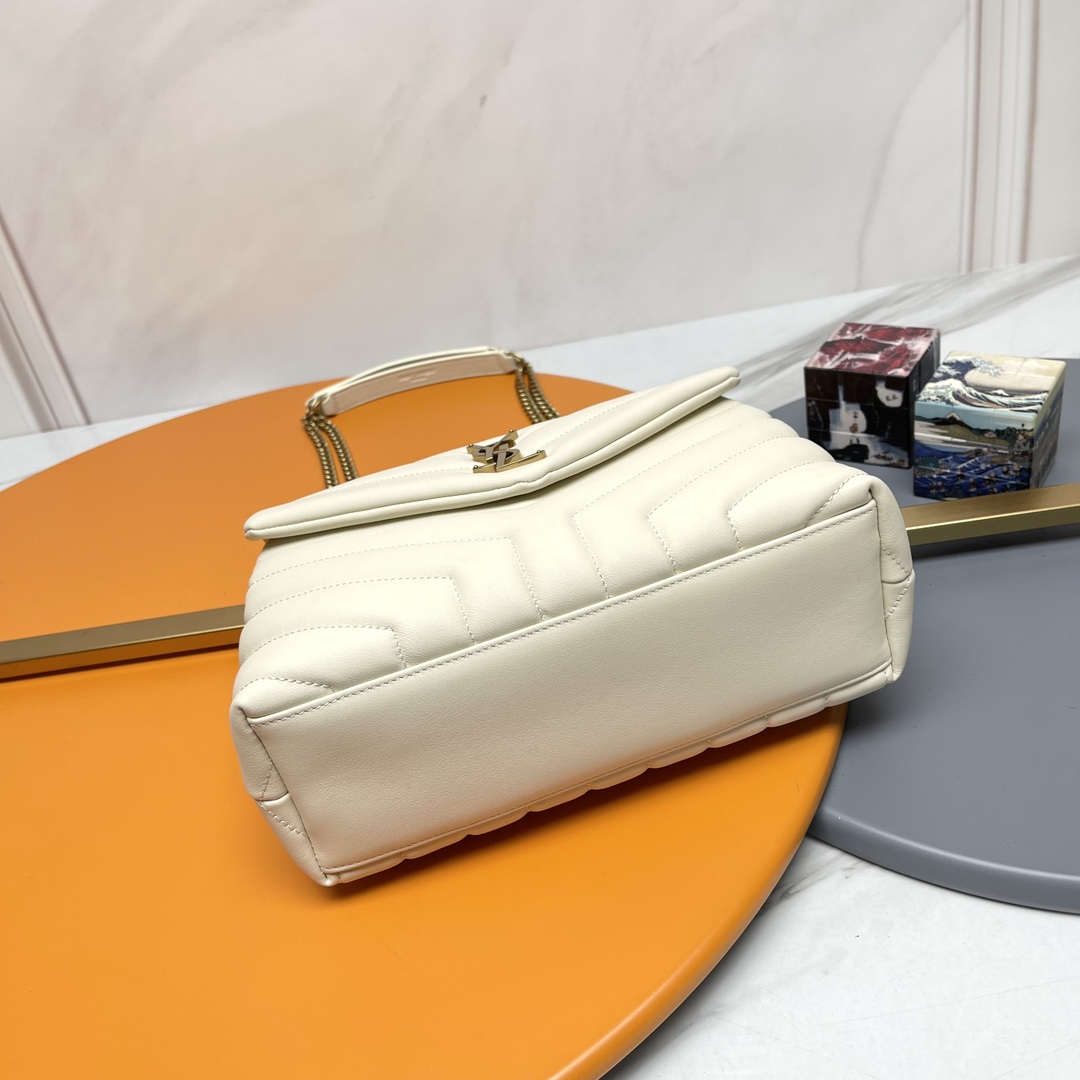 [TOP] SAINT LAURENT Loulou Small Quilted Leather White Shoulder Bag