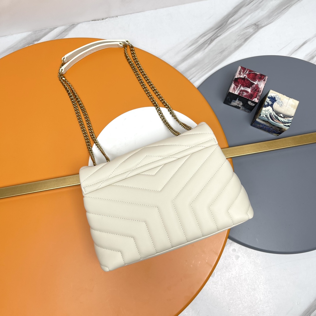 [TOP] SAINT LAURENT Loulou Small Quilted Leather White Shoulder Bag
