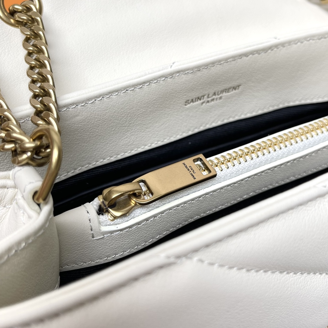 [TOP] SAINT LAURENT Loulou Small Quilted Leather White Shoulder Bag