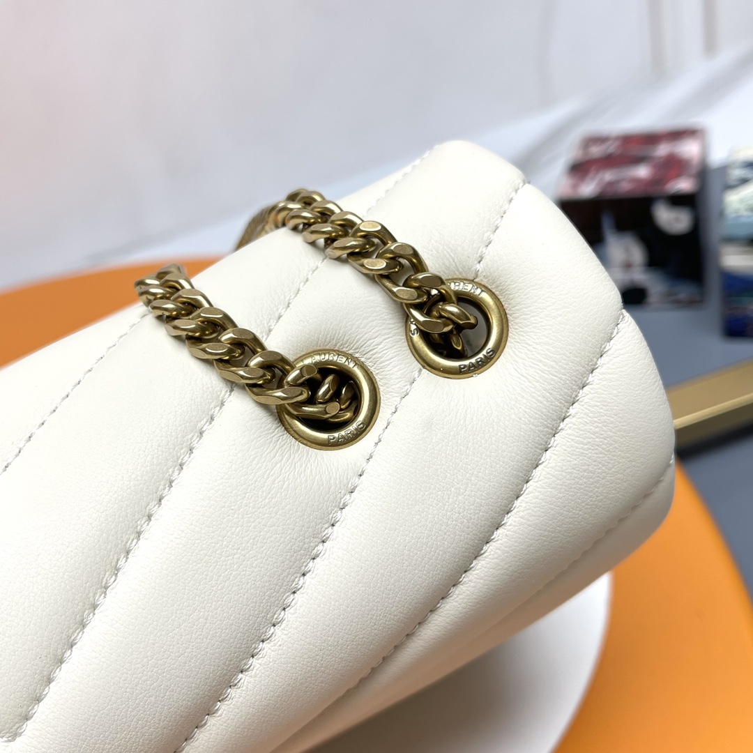[TOP] SAINT LAURENT Loulou Small Quilted Leather White Shoulder Bag