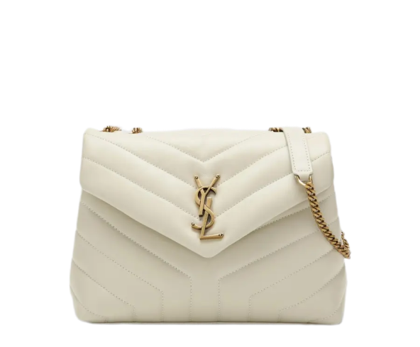 [TOP] SAINT LAURENT Loulou Small Quilted Leather White Shoulder Bag