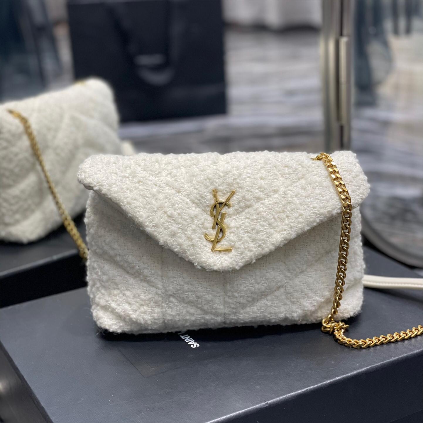 SAINT LAURENT Loulou Puffer small shoulder bag white - Bag