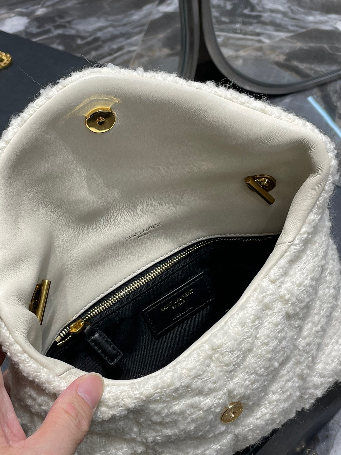 SAINT LAURENT Loulou Puffer small shoulder bag white - Bag