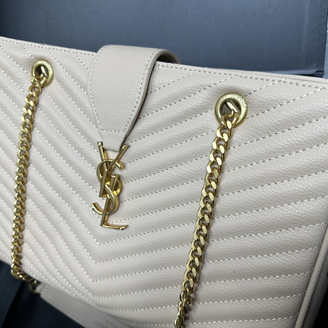 SAINT LAURENT Grain De Poudre Matelasse Chevron Monogram Shopping Bag Apricot - Bag