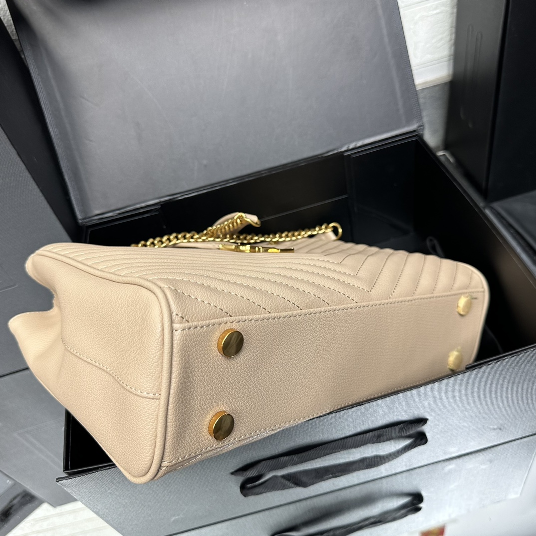 SAINT LAURENT Grain De Poudre Matelasse Chevron Monogram Shopping Bag Apricot - Bag