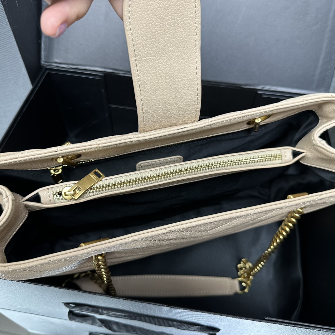 SAINT LAURENT Grain De Poudre Matelasse Chevron Monogram Shopping Bag Apricot - Bag