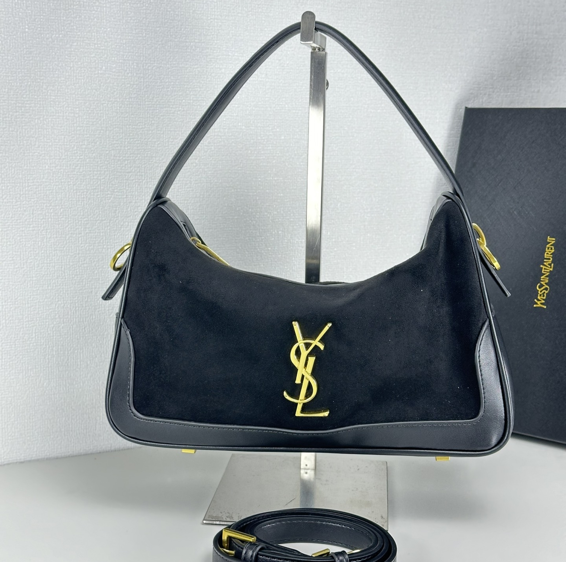 Saint Laurent YSL Vintage Bowling Bag - Black Brushed Leather Bag