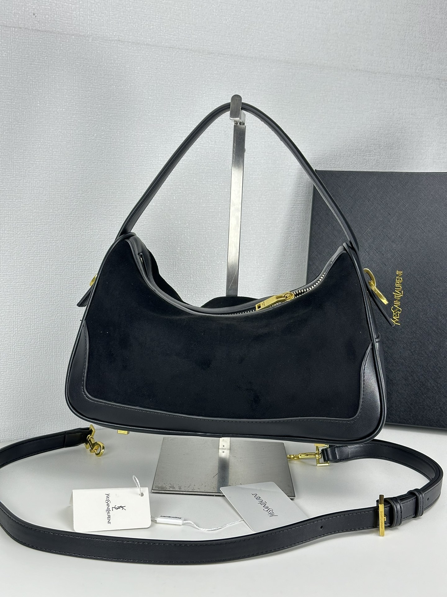 Saint Laurent YSL Vintage Bowling Bag - Black Brushed Leather Bag