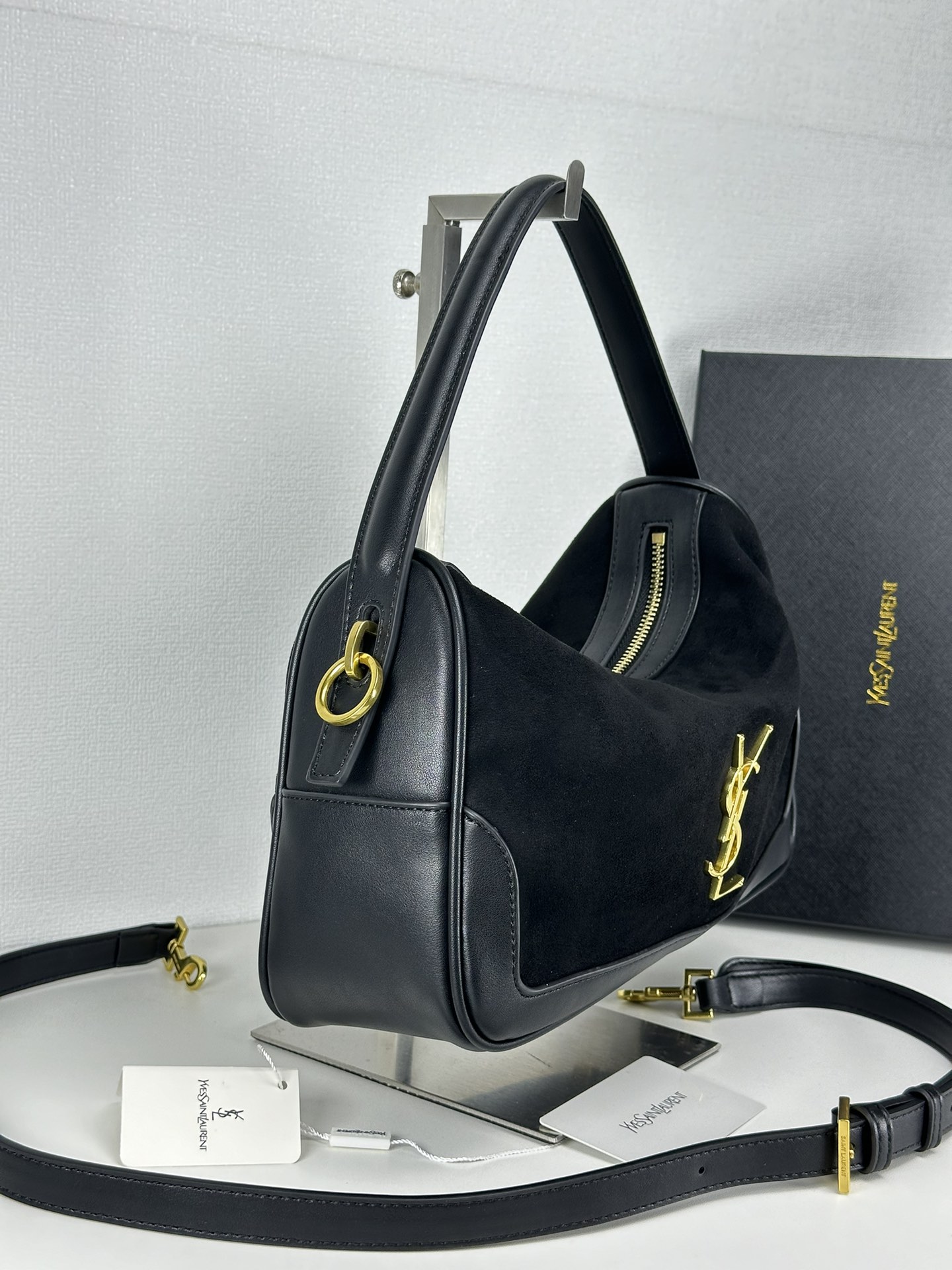 Saint Laurent YSL Vintage Bowling Bag - Black Brushed Leather Bag