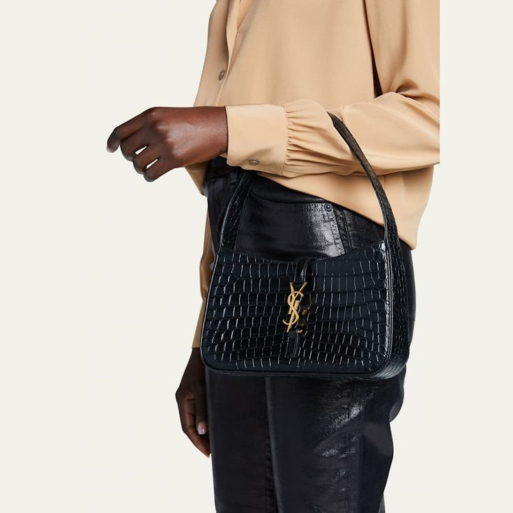 SAINT LAURENT YSL Le 5 à 7 Hobo Bag Leather-Snakeskin Pattern BLACK Bag
