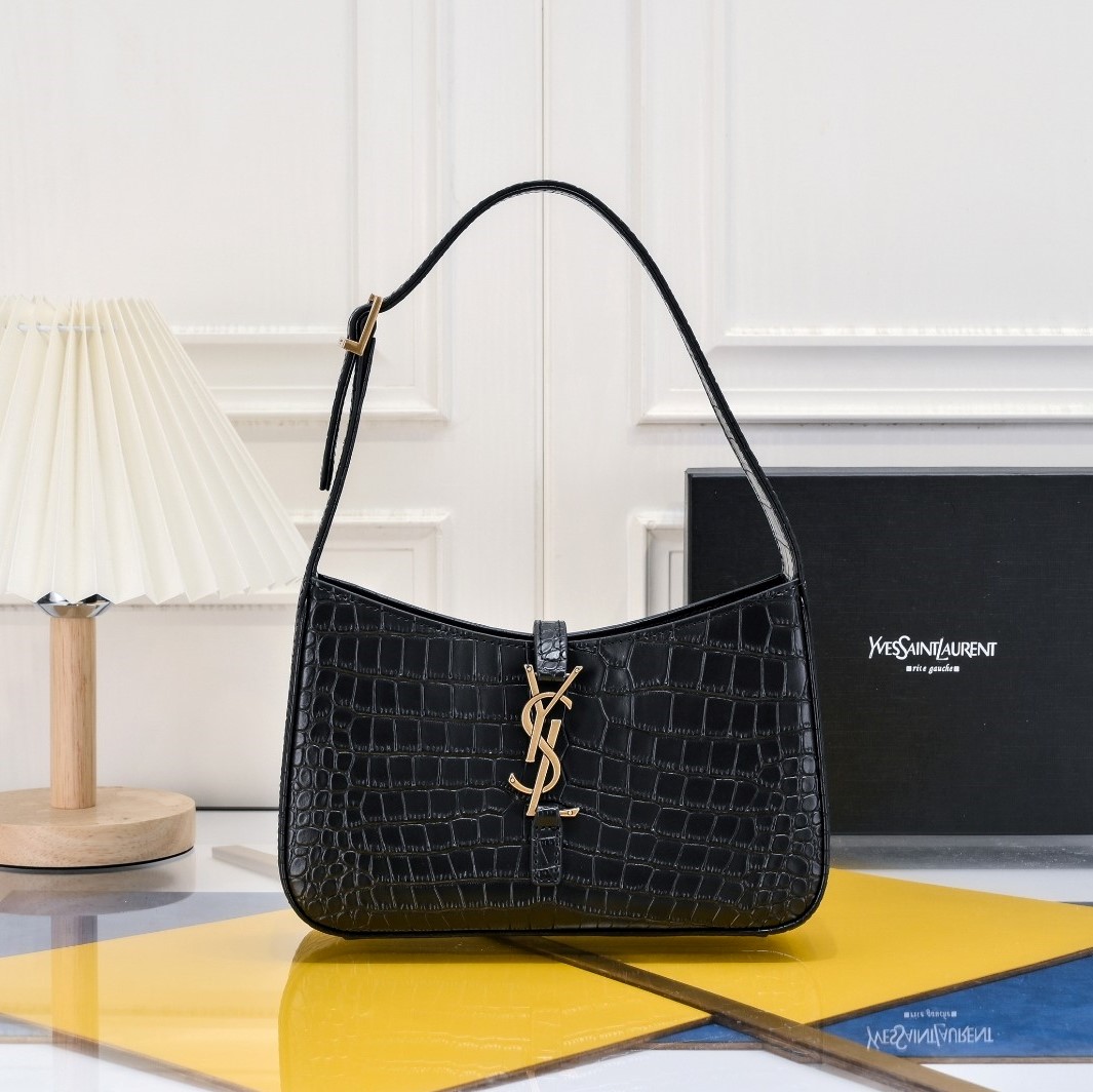 SAINT LAURENT YSL Le 5 à 7 Hobo Bag Leather-Snakeskin Pattern BLACK Bag