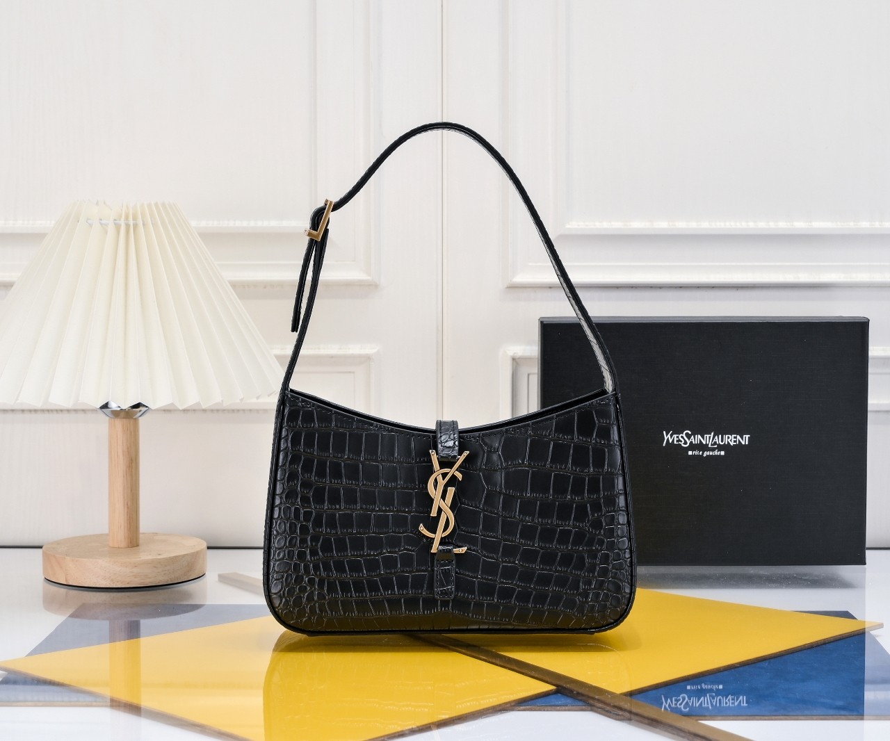 SAINT LAURENT YSL Le 5 à 7 Hobo Bag Leather-Snakeskin Pattern BLACK Bag