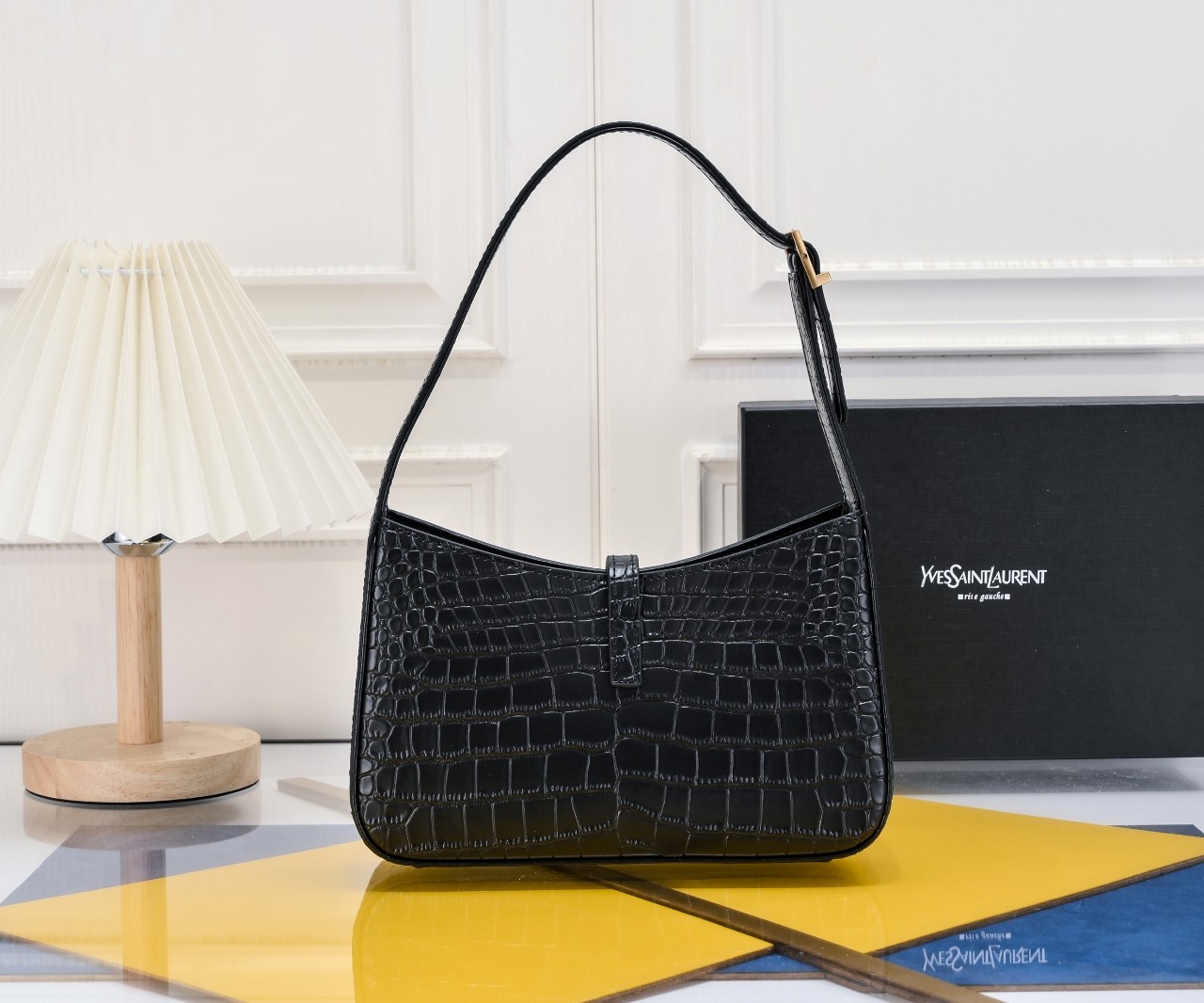 SAINT LAURENT YSL Le 5 à 7 Hobo Bag Leather-Snakeskin Pattern BLACK Bag