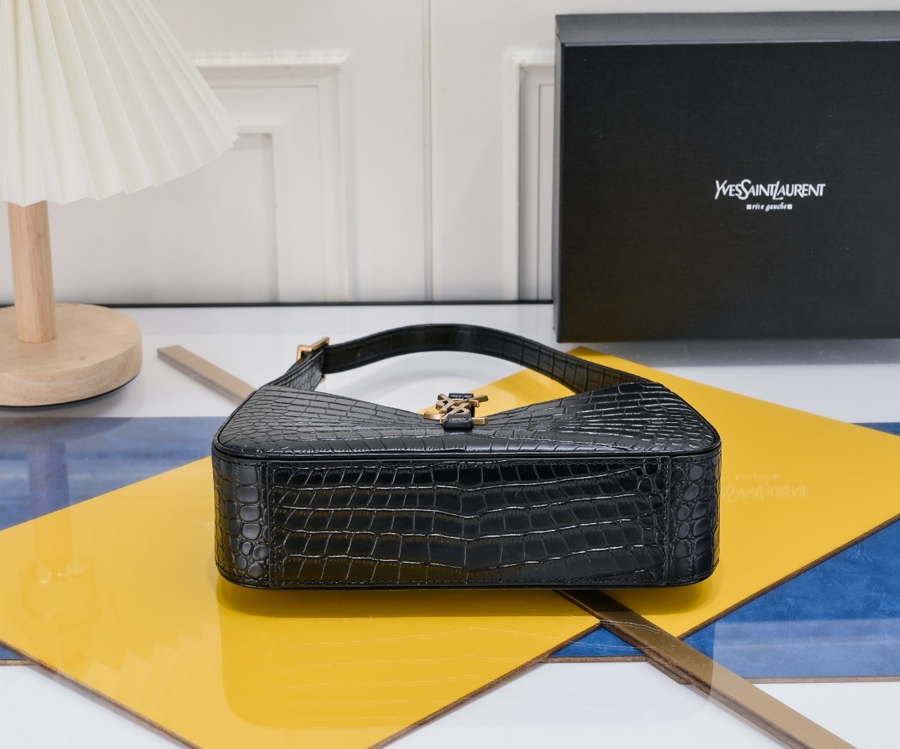 SAINT LAURENT YSL Le 5 à 7 Hobo Bag Leather-Snakeskin Pattern BLACK Bag