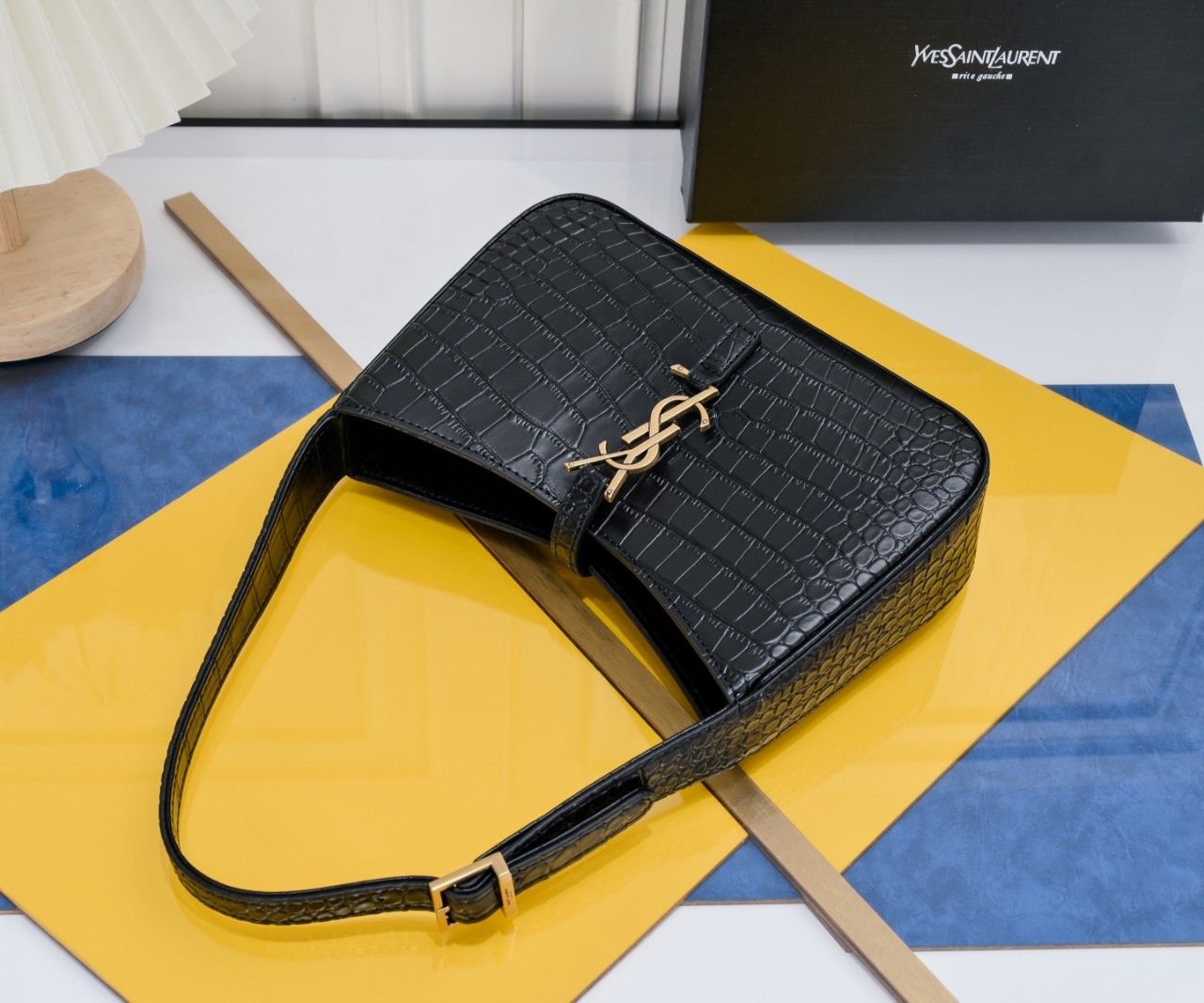 SAINT LAURENT YSL Le 5 à 7 Hobo Bag Leather-Snakeskin Pattern BLACK Bag
