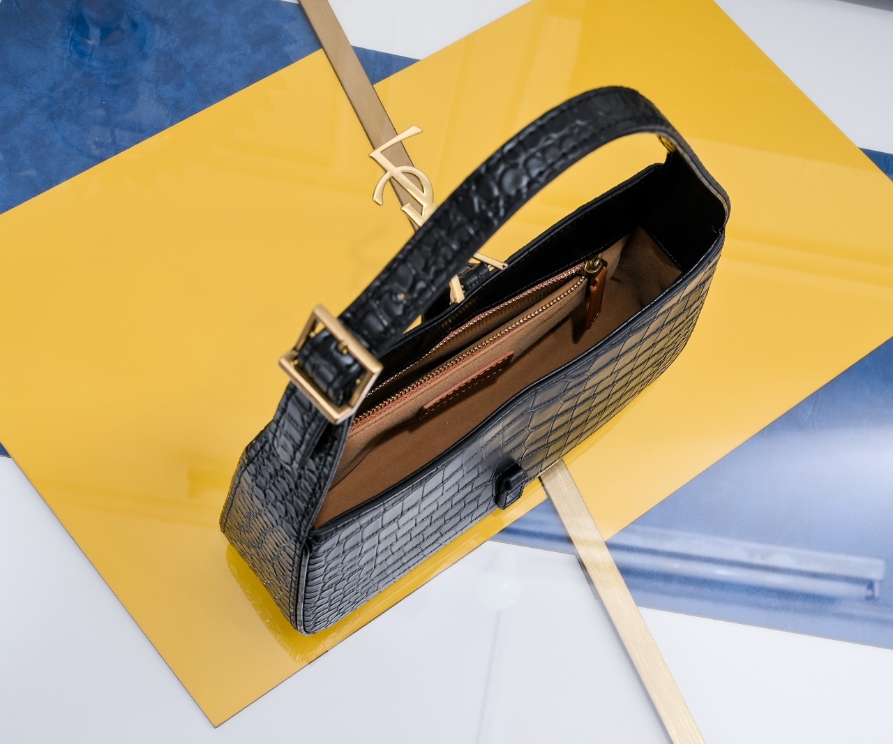 SAINT LAURENT YSL Le 5 à 7 Hobo Bag Leather-Snakeskin Pattern BLACK Bag