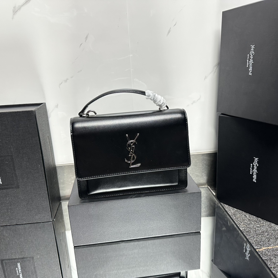Saint Laurent YSL Sunset medium leather cross-body bag Black Sliver - Bag